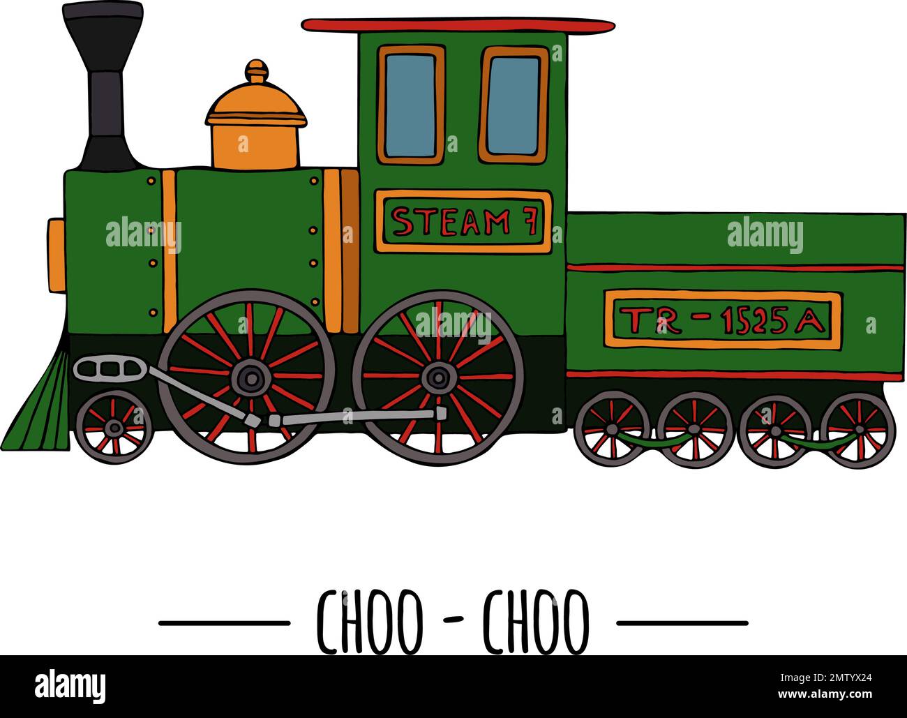 Illustration vectorielle du moteur rétro. Clip art vintage de train isolé sur fond blanc. Image de style caricature des vieux moyens de transport pour les enfants Illustration de Vecteur