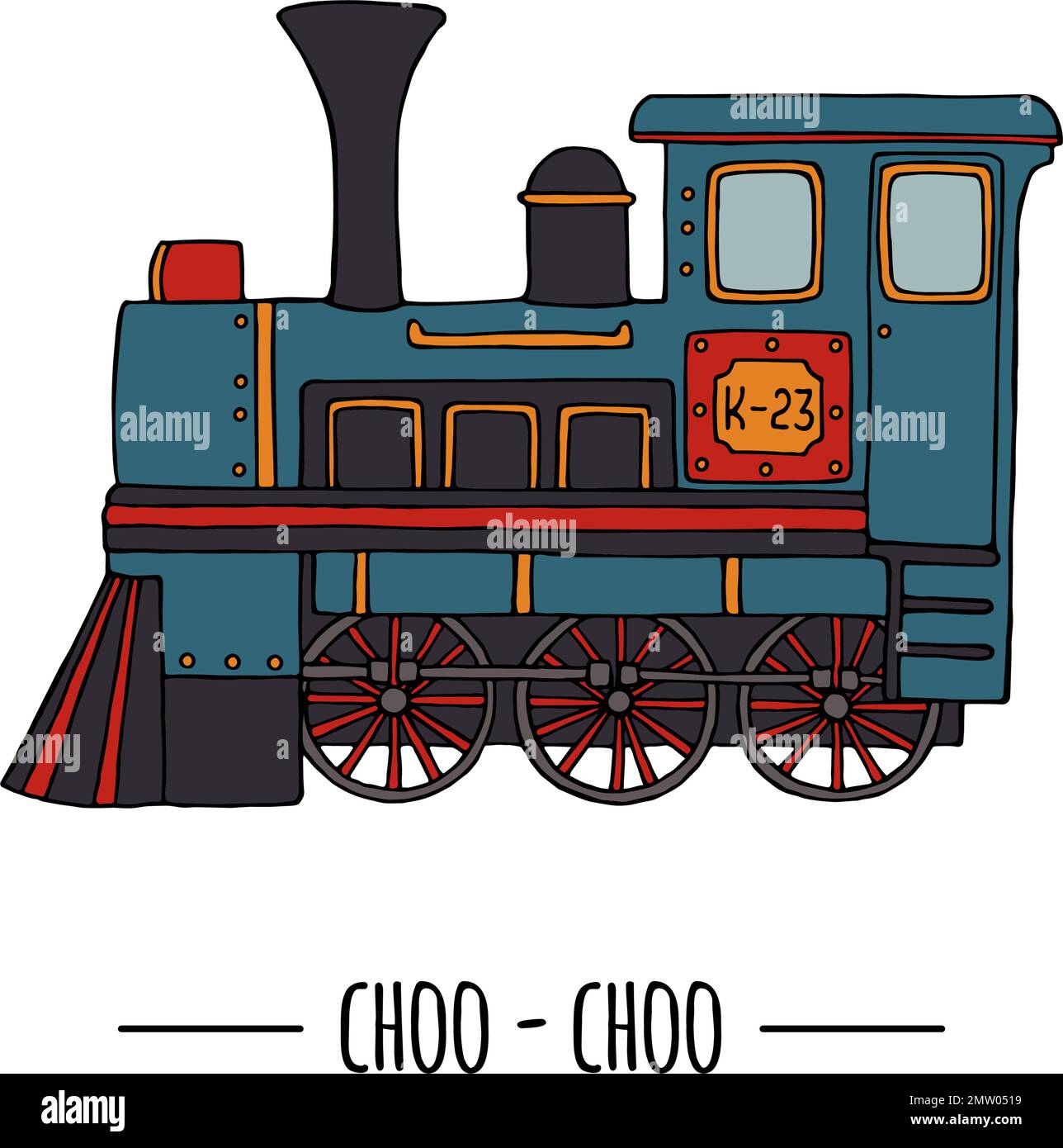 Illustration vectorielle du moteur rétro. Clip art vintage de train isolé sur fond blanc. Image de style caricature des vieux moyens de transport pour les enfants Illustration de Vecteur