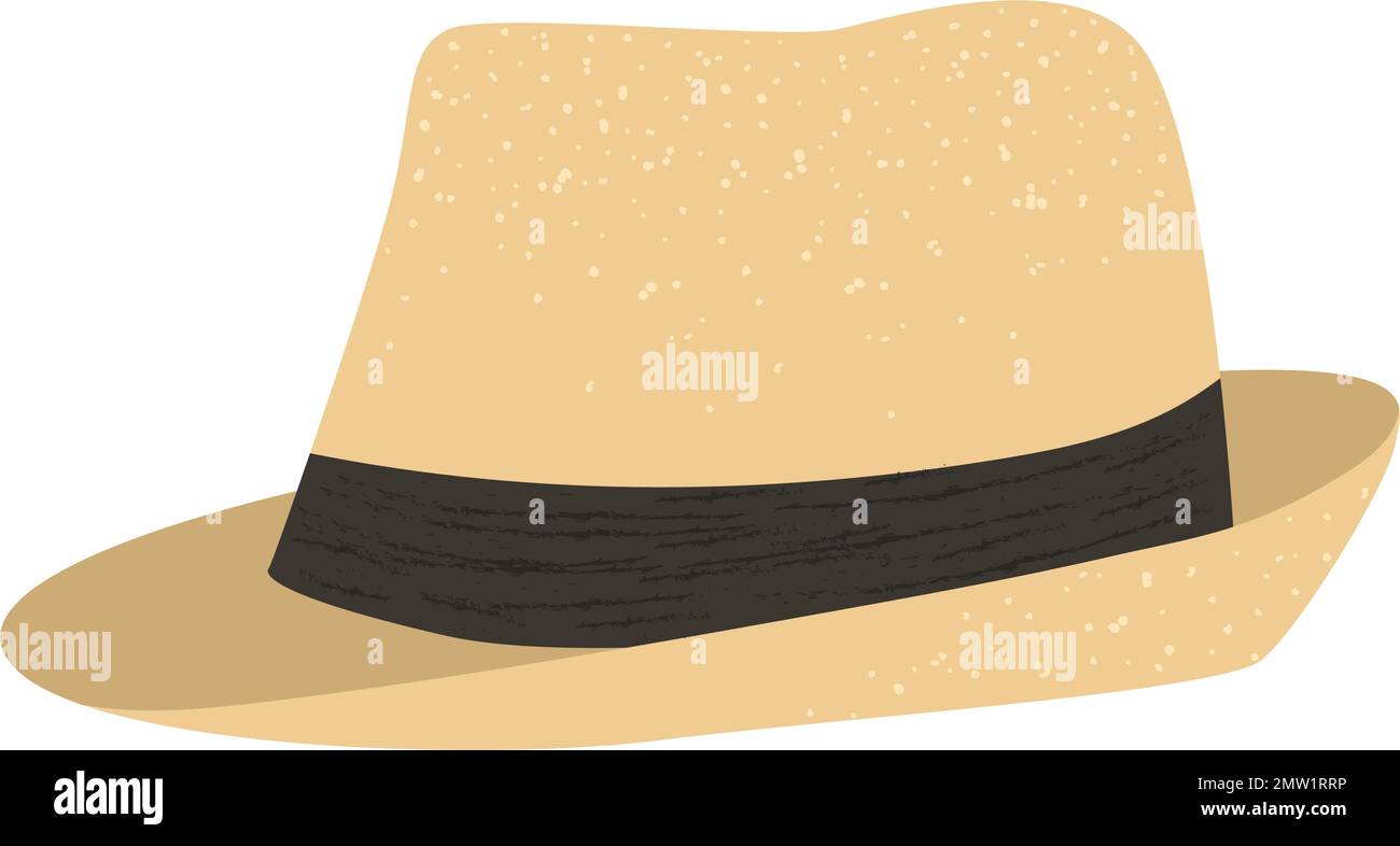 Illustration vectorielle plate d’un chapeau d’été rétro pour homme. Icône de bouchon brillant. Vintage tête tenue objet isolé sur fond blanc. Infographie sur les vêtements Illustration de Vecteur