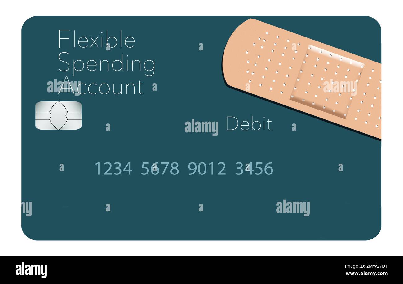 Voici une carte de débit d'assurance médicale de compte de dépenses flexible dans un design moderne dans une illustration de 3-d. Banque D'Images
