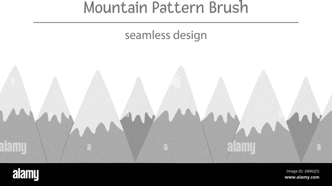 Pinceau vectoriel sans couture avec montagnes. Bordure d'arrière-plan répétitive en hiver. Texture de saison froide avec des icepicks dans les couleurs grises. Illustration de Vecteur