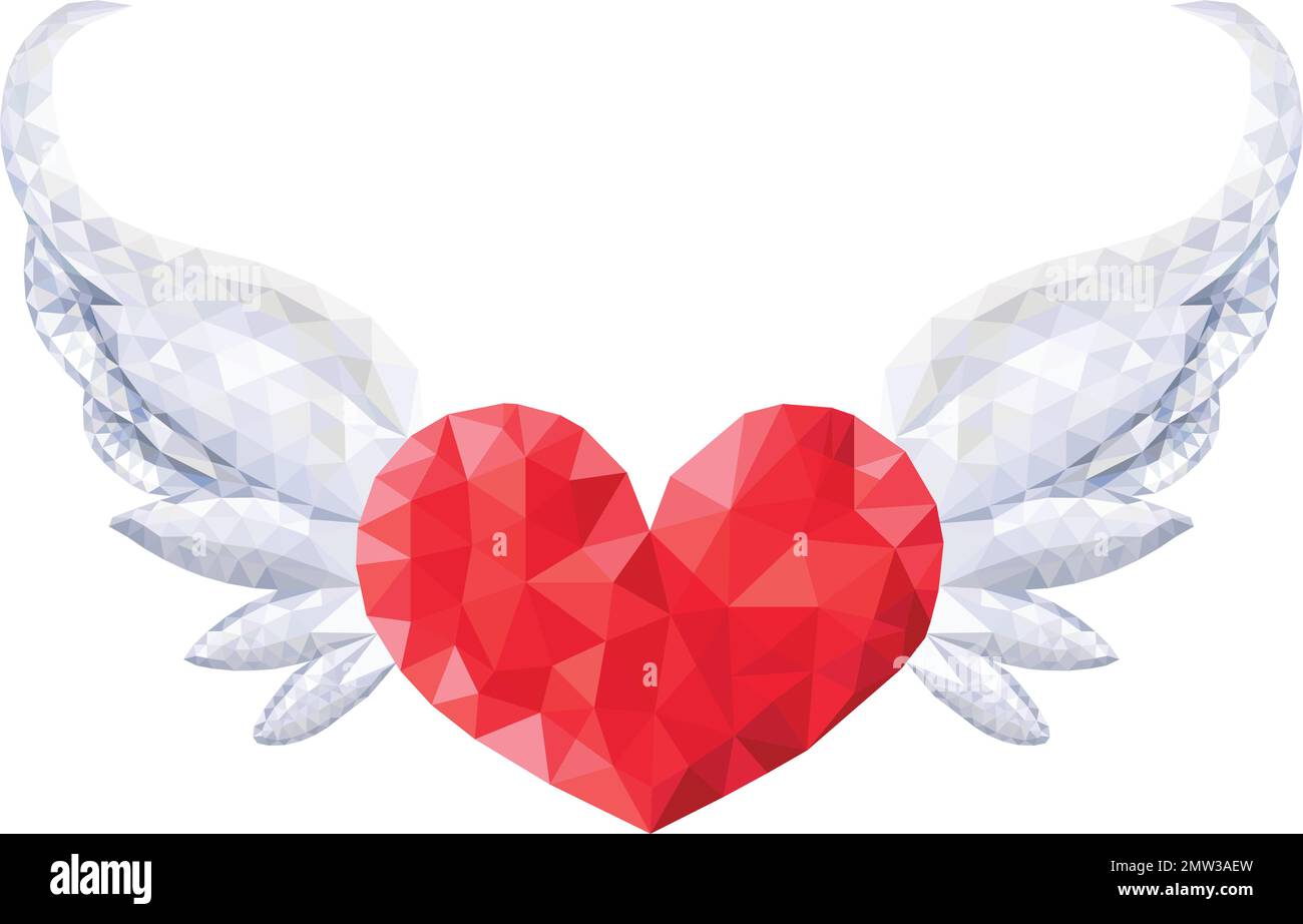 COEUR À AILES BAS STYLE POLY Illustration de Vecteur
