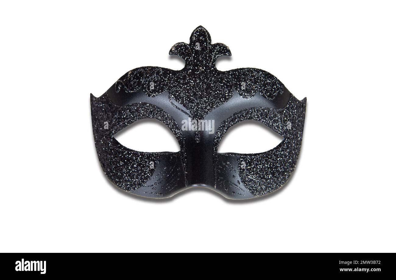 Masque de mascarade de carnaval noir isolé sur fond blanc. Masque vénitien. Banque D'Images