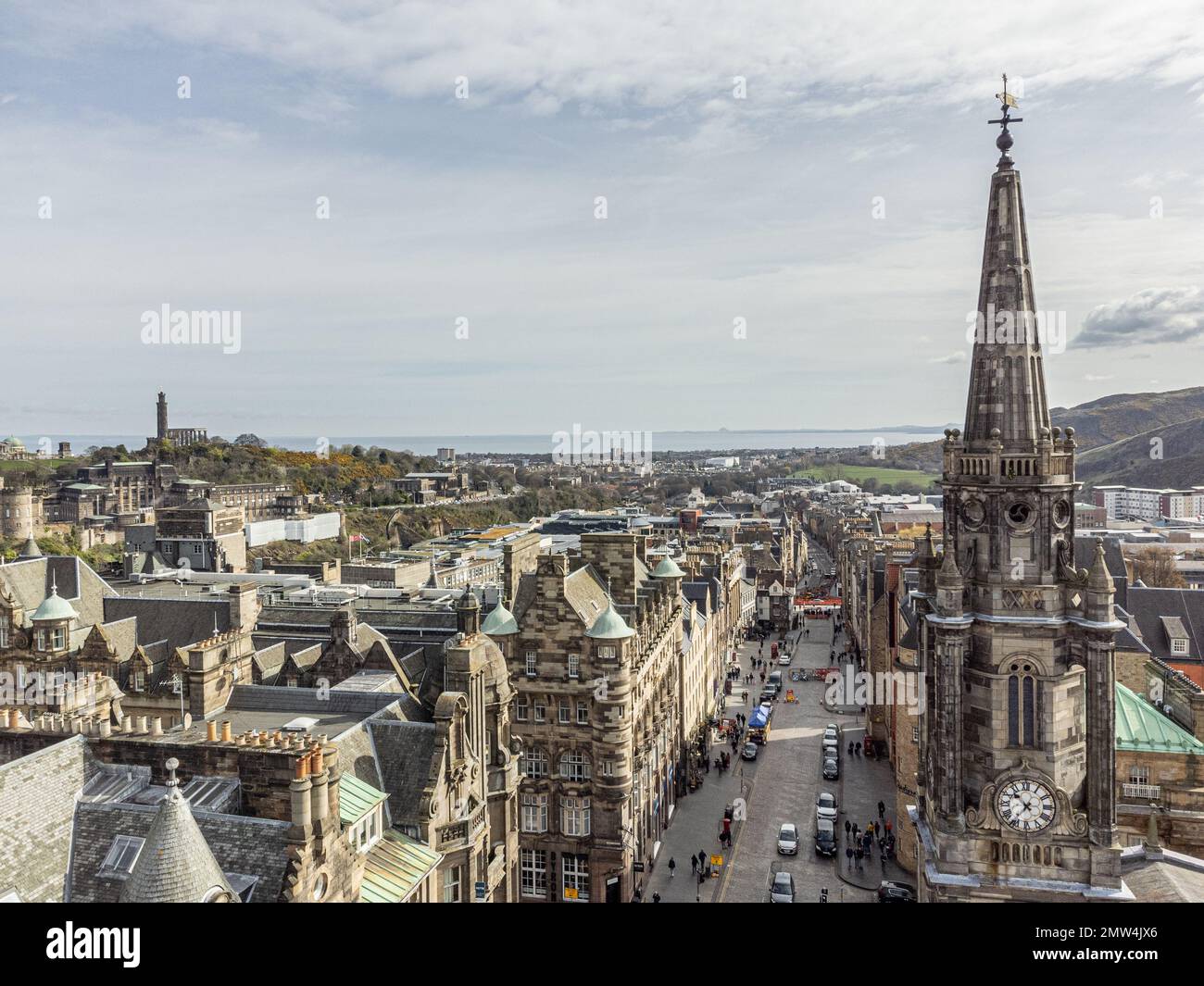 Une vue aérienne du Royal Mile avec de beaux bâtiments à Édimbourg, en Écosse Banque D'Images