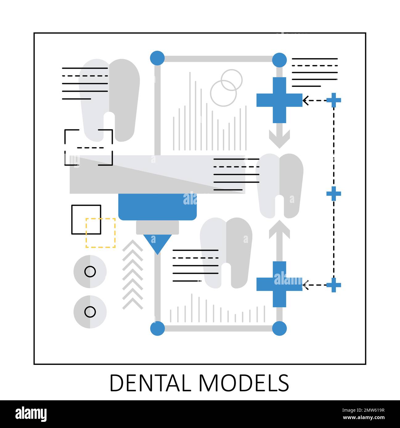 3d impression de modèles dentaires. Modélisation des dents virtuelles, illustration du vecteur de rendu de la dent 3D Illustration de Vecteur
