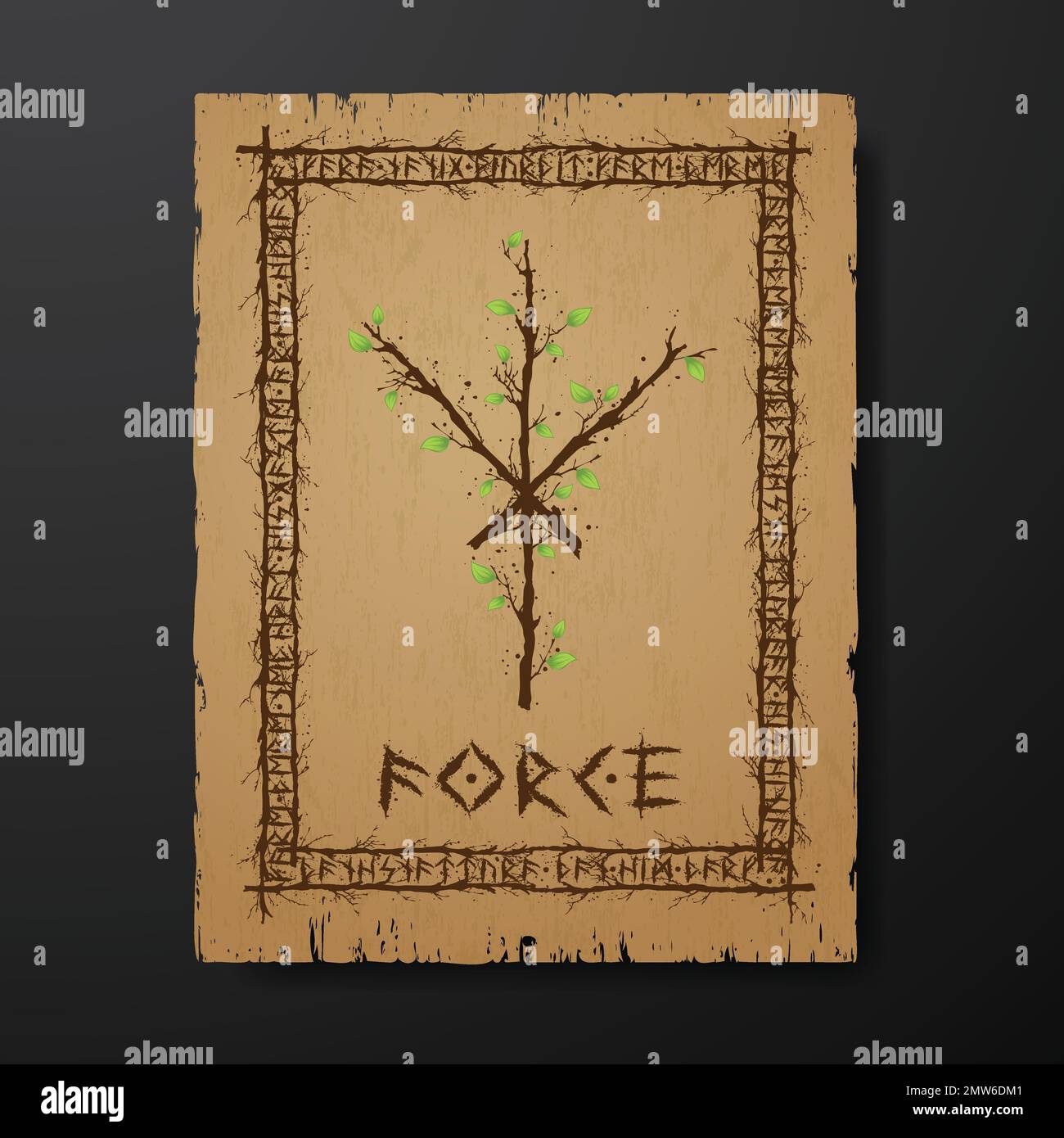 La branche de l'arbre lie la pergament rune Illustration de Vecteur