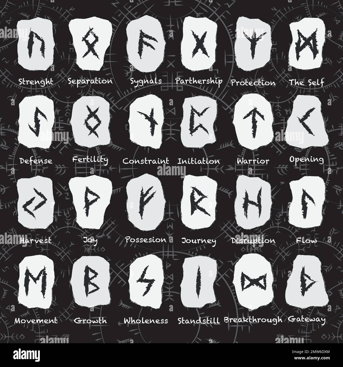 Viking runes blanc grunge pierres fond Illustration de Vecteur