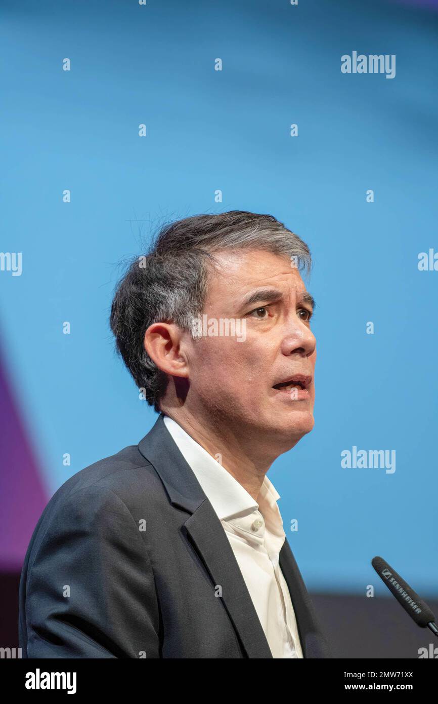 Marseille, France. 29th janvier 2023. Olivier Faure, Premier secrétaire réélu, prononce le discours de clôture du Congrès du Parti socialiste de 80th. Le Congrès 80th du Parti socialiste s'est tenu à Marseille, au Palais du Pharo du 27 au 29 janvier 2023, Dans le contexte de la contestation des résultats proclamés le 13 janvier du vote interne des militants qui ont renouvelé le mandat d'Olivier Faure en tant que Premier secrétaire. (Photo de Laurent Coust/SOPA Images/Sipa USA) crédit: SIPA USA/Alay Live News Banque D'Images