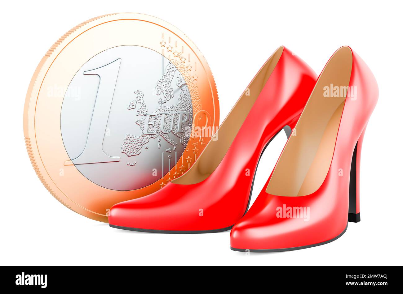 Chaussures à talons hauts avec euro coin, 3D rendu isolé sur fond blanc Banque D'Images