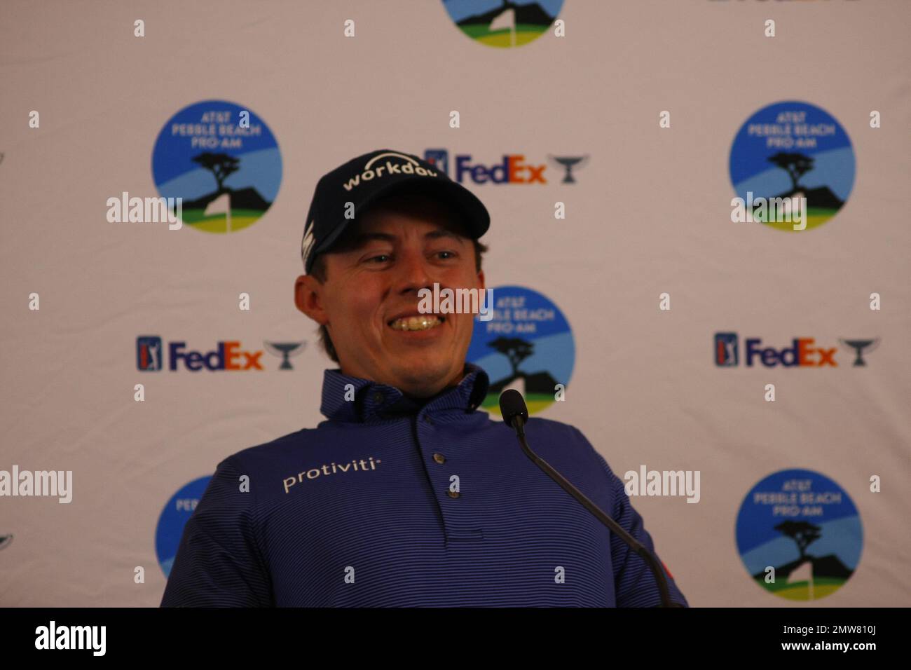 1st février 2023 le champion anglais de l'US Open - Matt Fitzpatrick s'adresse aux médias avant le début du tournoi DE golf AT&T Pro-Am PGA, à Pebble Beach Links à partir de demain. Crédit : Motofoto/Alay Live News Banque D'Images