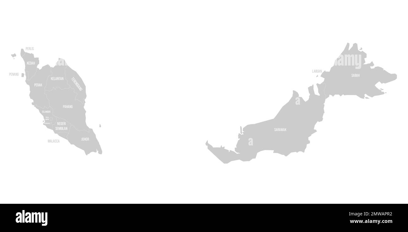 Malaisie carte politique des divisions administratives Illustration de Vecteur