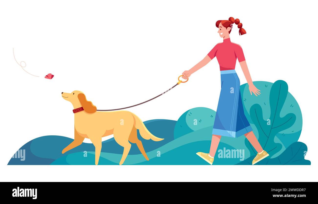 Woman Walking Dog Illustration de Vecteur
