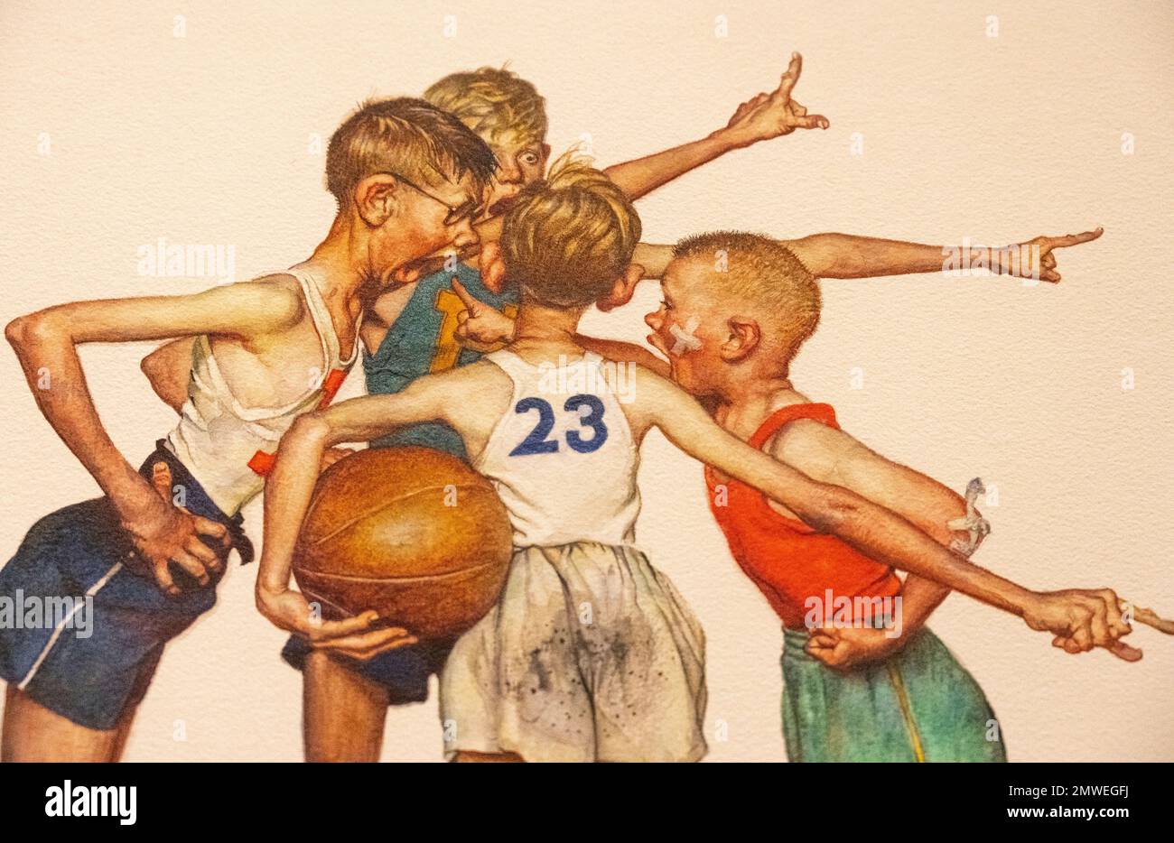 Norman Rockwell, un tableau appelé four Sporting Boys: Basket-ball fait en 1949 pour le calendrier four Seasons. Banque D'Images