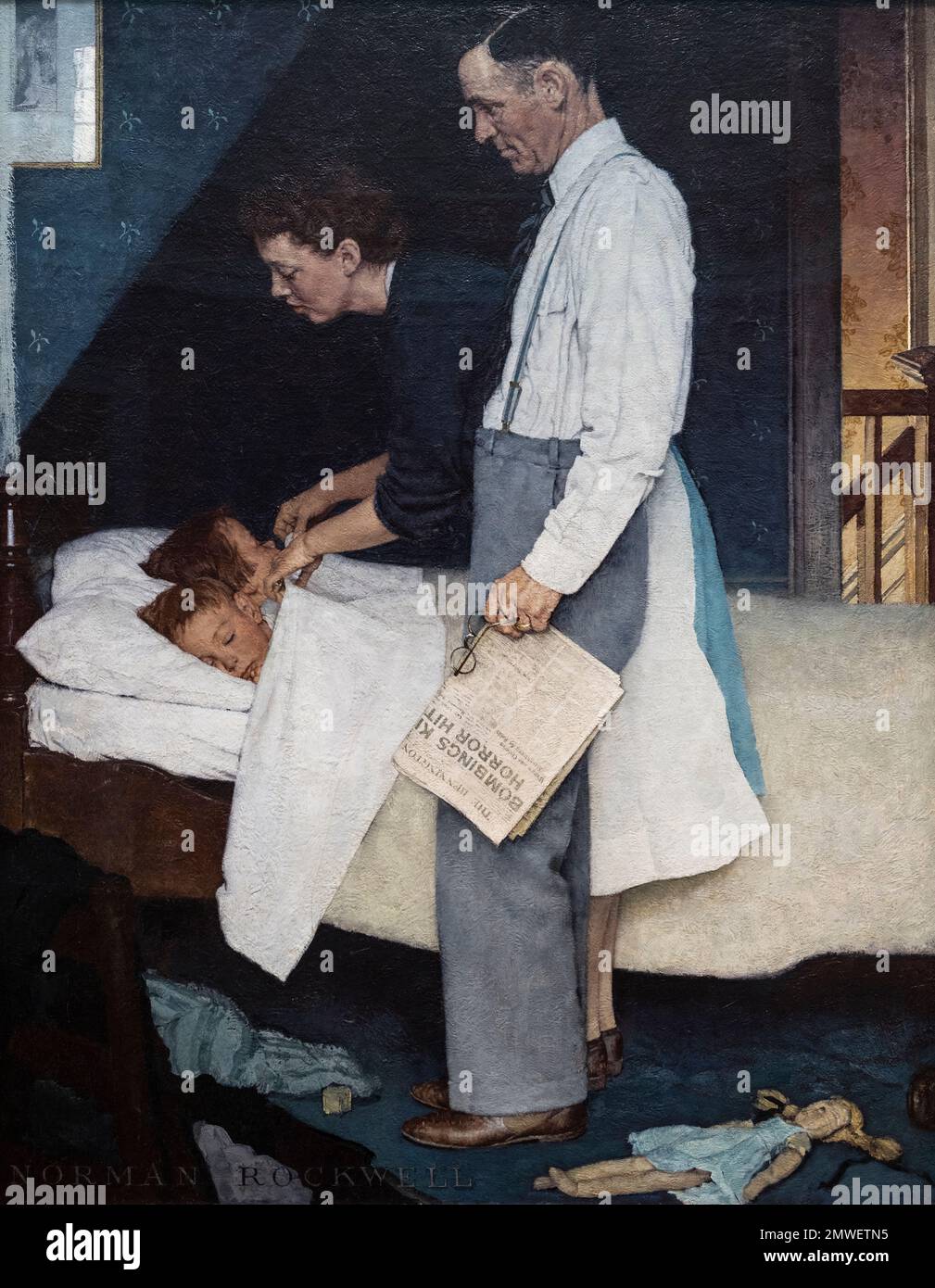Norman Rockwell peinture appelé liberté de la peur fait en 1942 pour le magazine Saturday Evening Post Banque D'Images