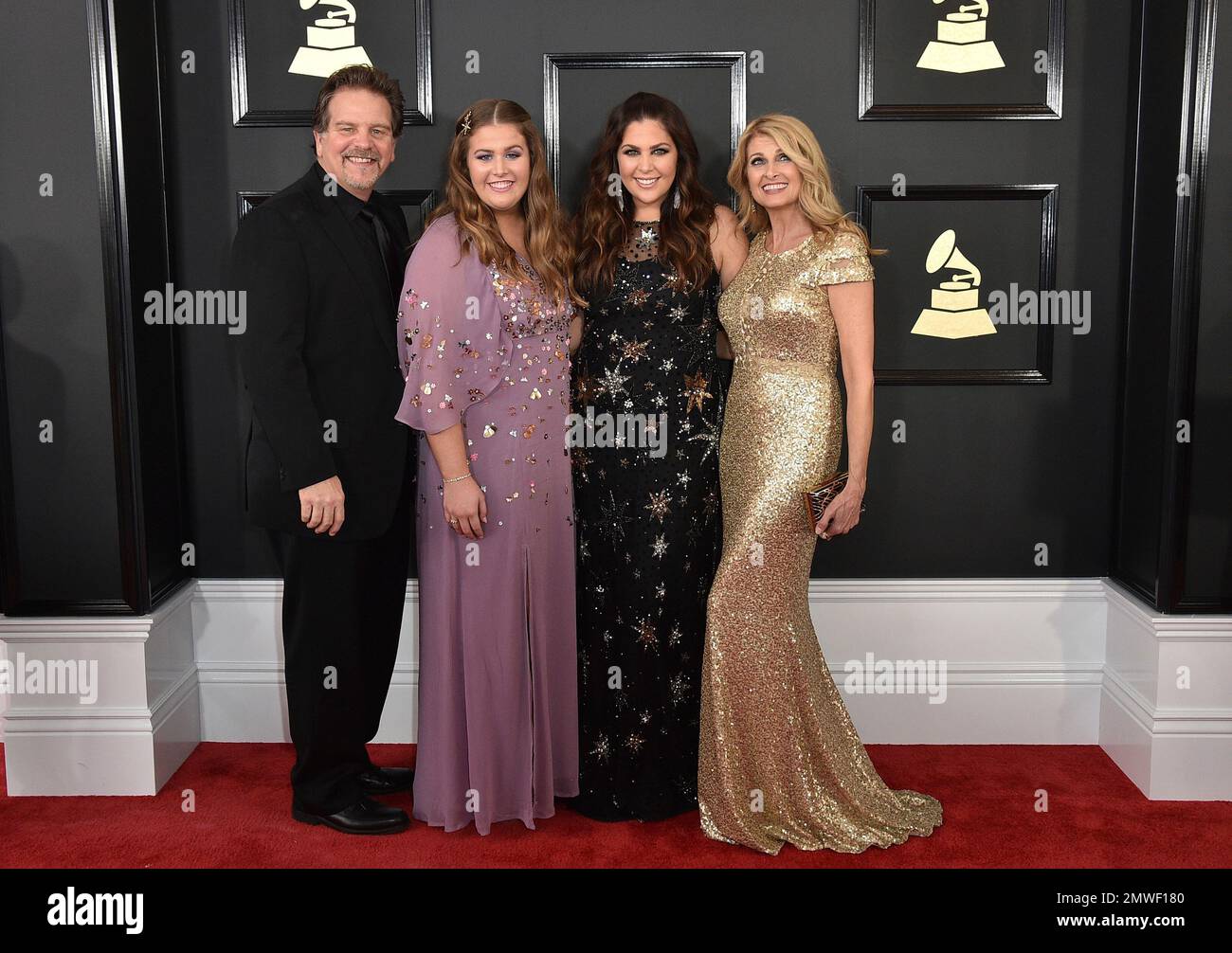 Lang Scott, from left, Rylee Scott, Hillary Scott, and Linda Davis arrive  at the 59th annual Grammy Awards at the Staples Center on Sunday, Feb. 12,  2017, in Los Angeles. (Photo by