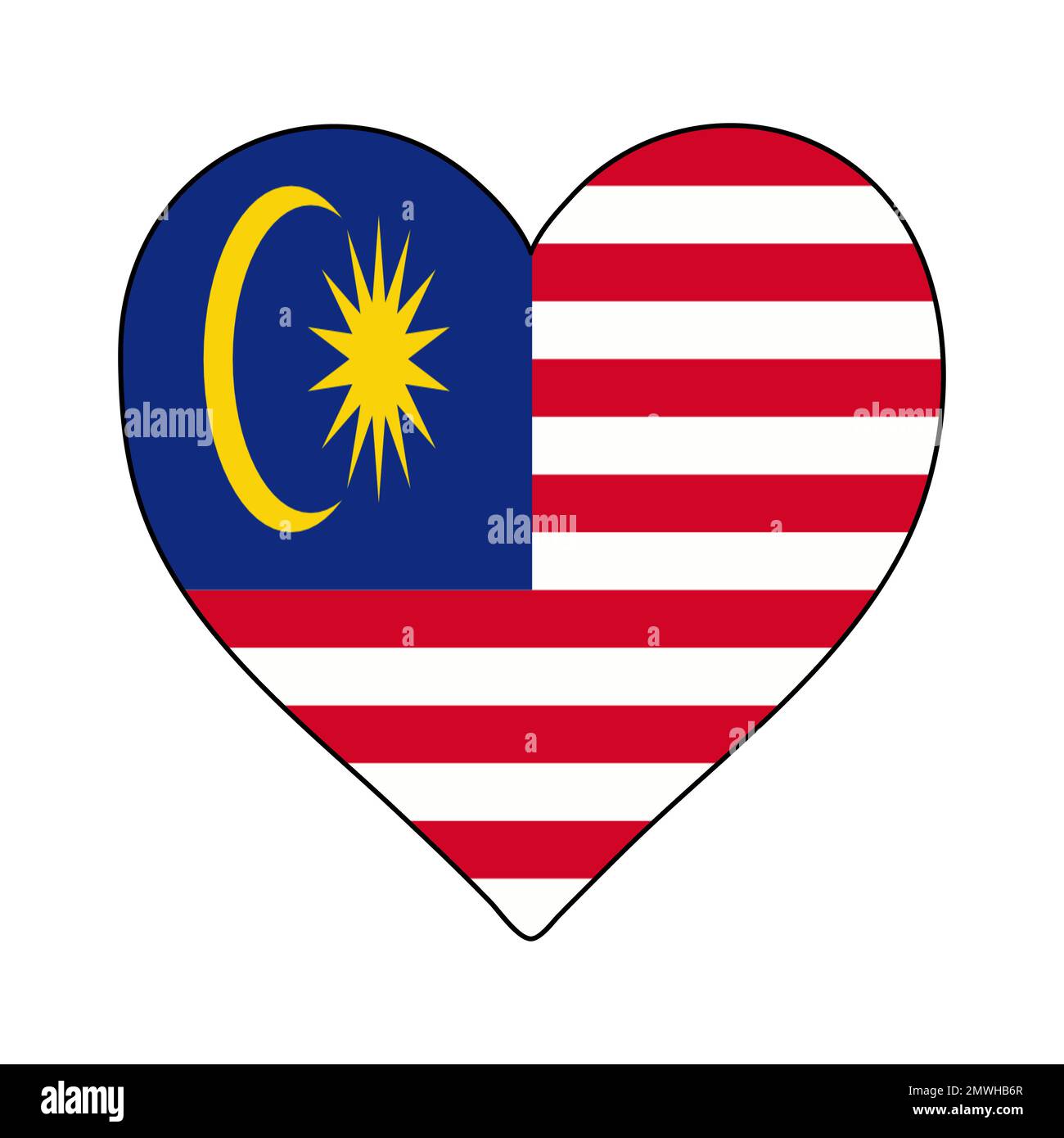 Drapeau de forme de coeur de Malaisie. J'aime la Malaisie. Visitez la Malaisie. Conception graphique d'illustration vectorielle. Illustration de Vecteur