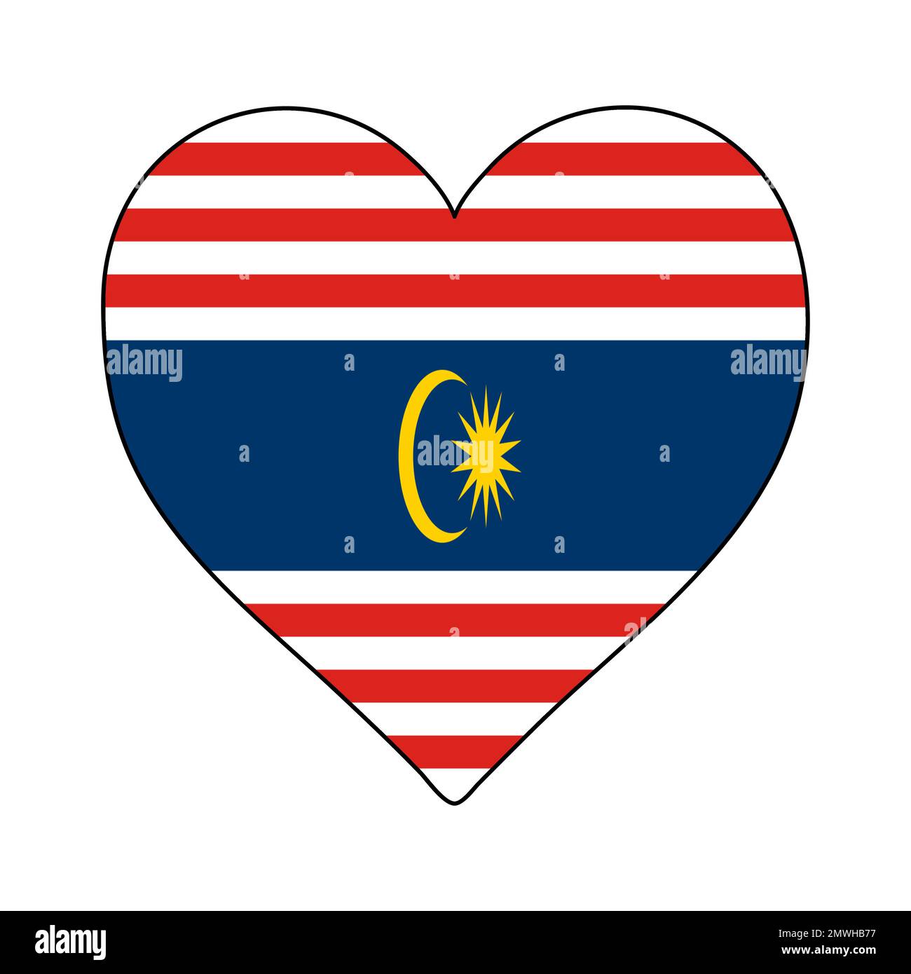 Drapeau en forme de coeur de Kuala Lumpur. J'adore Kuala Lumpur. Etat en Malaisie. Visitez la Malaisie. Conception graphique d'illustration vectorielle. Illustration de Vecteur