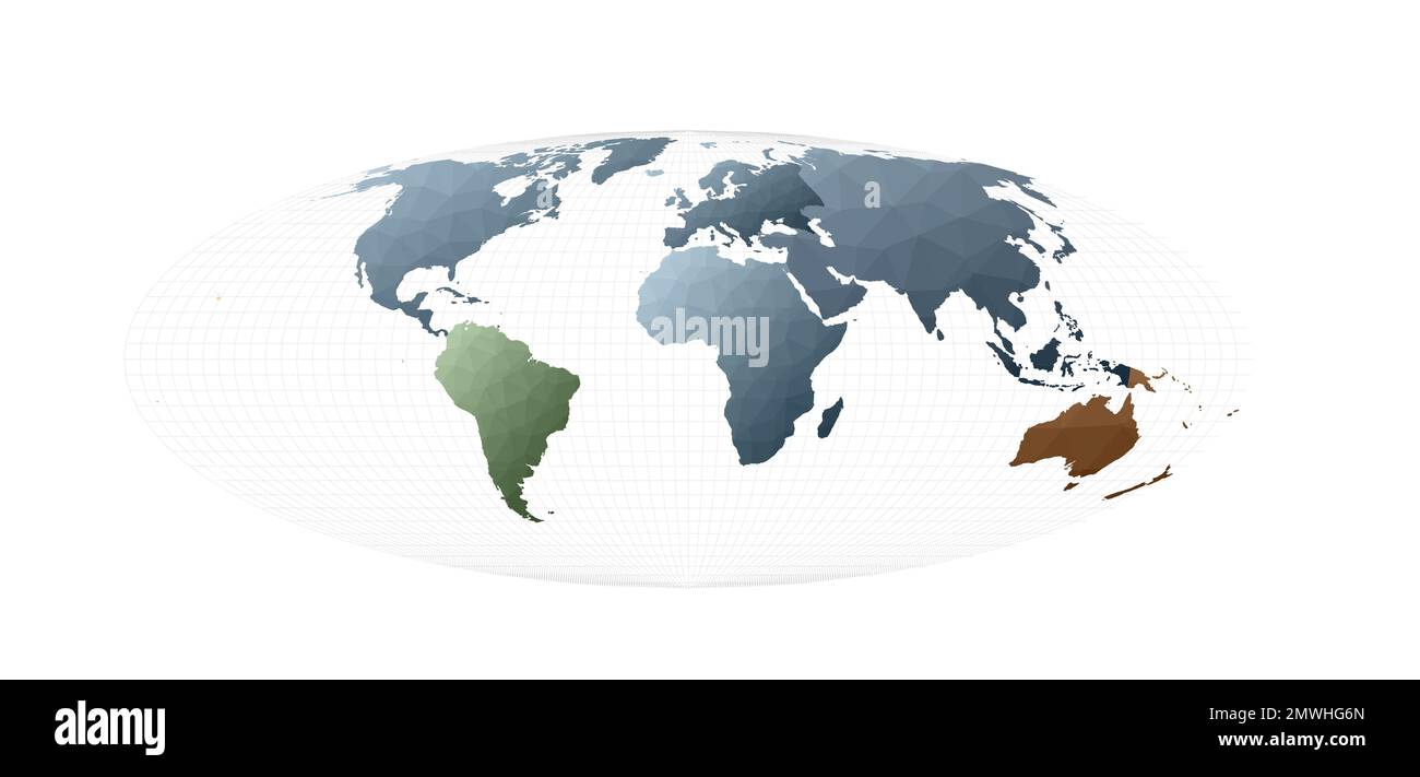 Carte du monde de style poly bas. Projection Bromley. Illustration vectorielle extraordinaire. Illustration de Vecteur