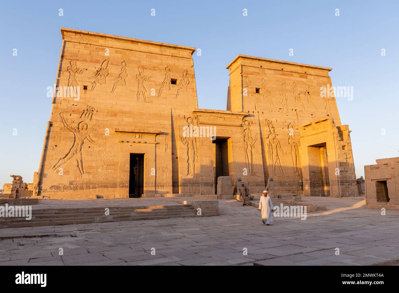 Coucher de soleil au Temple d'Isis sur l'île de Philae, Assouan, Égypte Banque D'Images