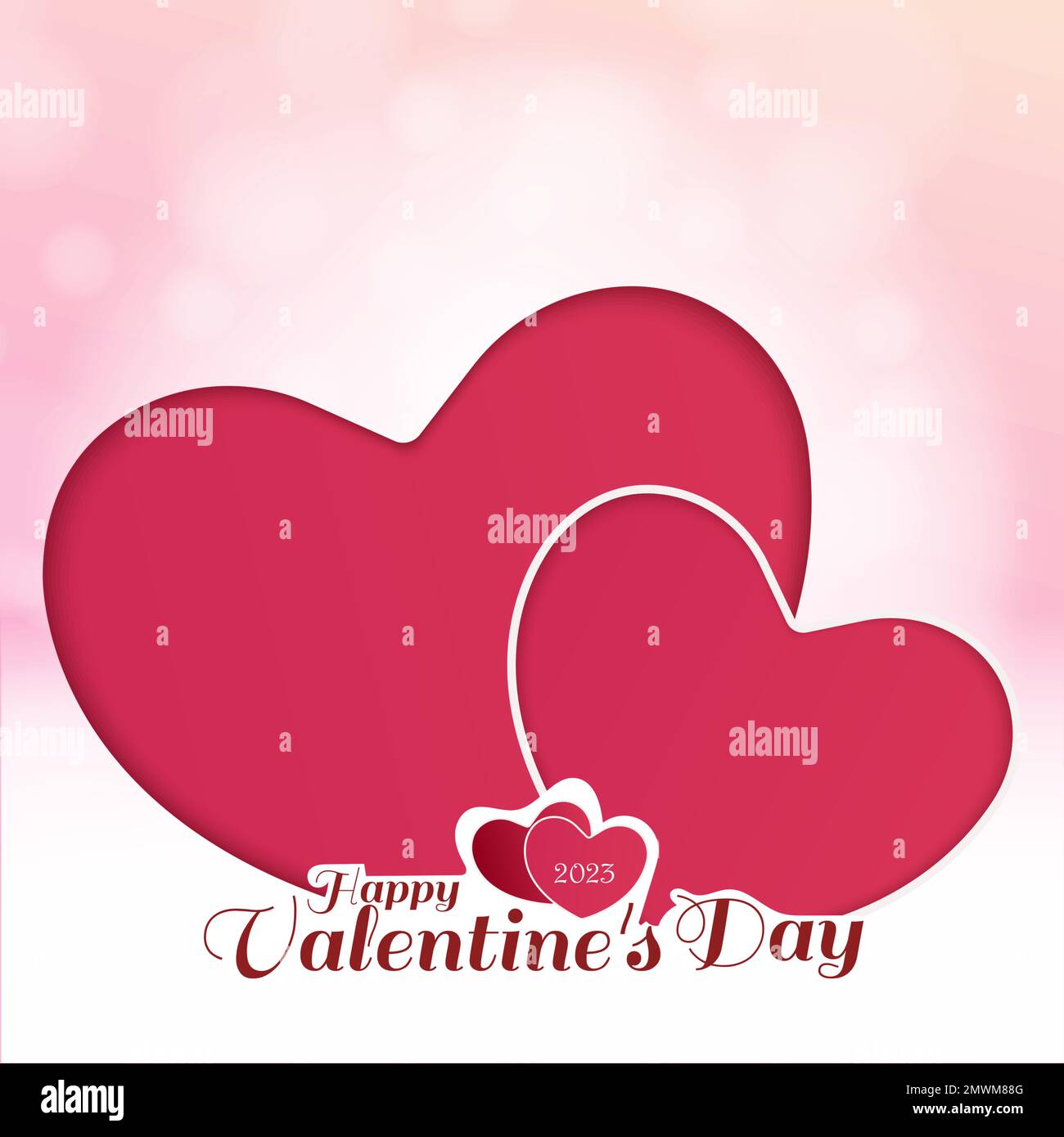 Carte de vœux de Saint-Valentin avec deux coeurs et fond effet bokeh. Illustration vectorielle. Illustration de Vecteur