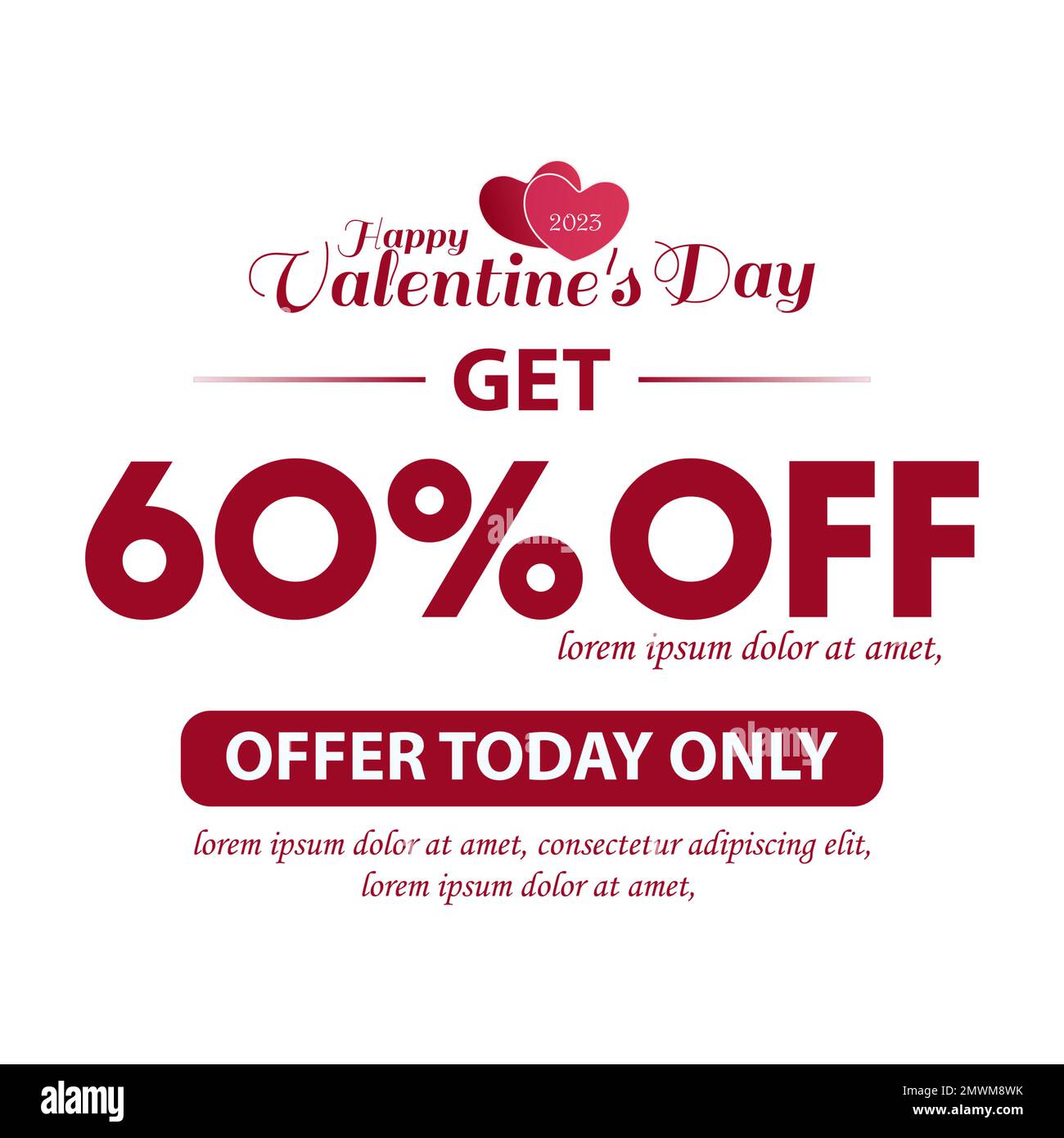Saint-Valentin offre de vente bannière publicitaire pour les achats de vacances. Jusqu'à 60 % de réduction. Illustration de Vecteur