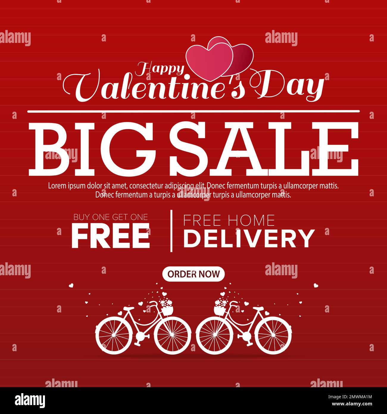 Affiche ou bannière de la Saint-Valentin avec coeur et cycle sur fond rouge. Pour le modèle de promotion et d'achat. Illustration de Vecteur