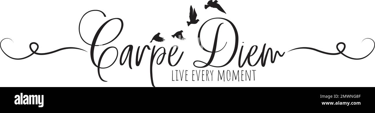 Carpe diem, vivre chaque moment, vecteur. Texte, lettrage. Décalcomanies murales isolées sur fond blanc, œuvres d'art murales, conception d'œuvres d'art murales Illustration de Vecteur