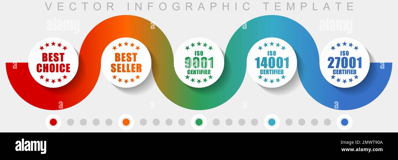 Modèle vectoriel d'infographie d'entreprise avec jeu d'icônes, icônes diverses telles que meilleur choix, meilleur vendeur, iso 9001, iso 14001 et iso 27001 pour les webdes Illustration de Vecteur