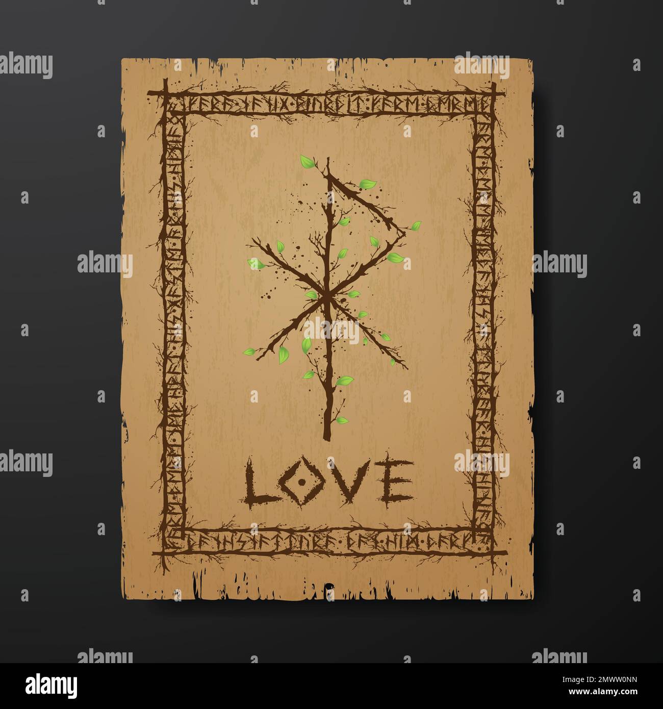 Branche d'arbre de reliure rune amour pergament Illustration de Vecteur