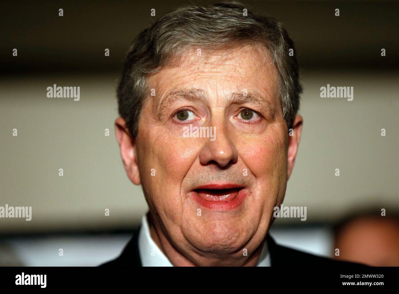 Louisiana state treasurer John Kennedy addresses supporters at his election watch party, after being elected to the senate seat vacated by Sen. David Vitter, R-La., in Baton Rouge, La., Saturday, Dec. 10, 2016. (AP Photo/Gerald Herbert) Banque D'Images