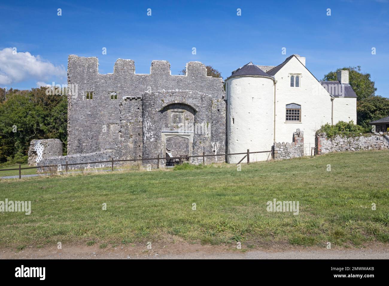 Château d'Oxwich (16th siècle), Oxwich, péninsule de Gower, Swansea, pays de Galles du Sud, ROYAUME-UNI Banque D'Images