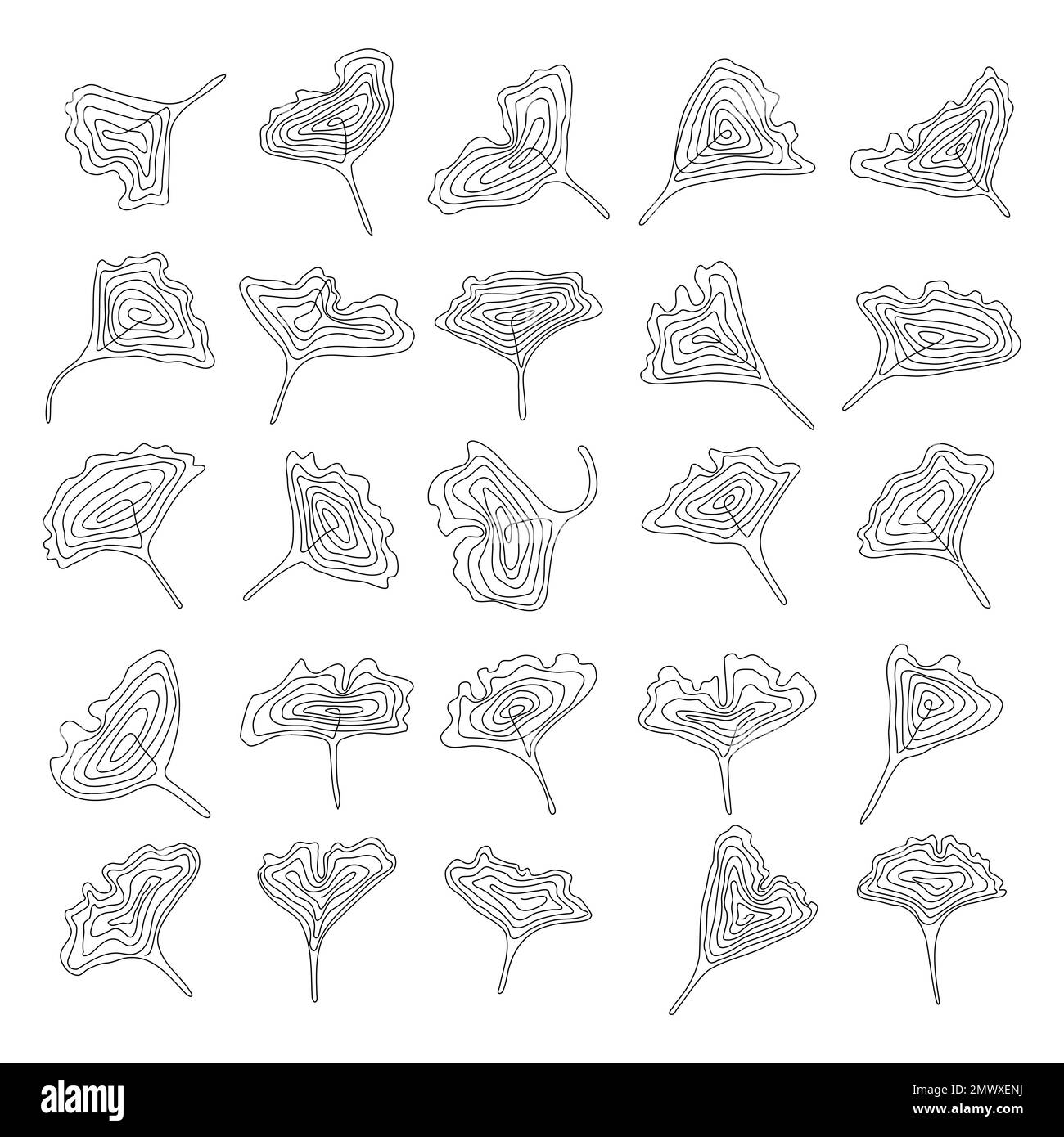 Ensemble de feuilles de Ginkgo biloba. Feuille de jinkgo d'art en ligne continue tracée à la main abstraite. Collection Botany pour la décoration. Illustration vectorielle. Illustration de Vecteur