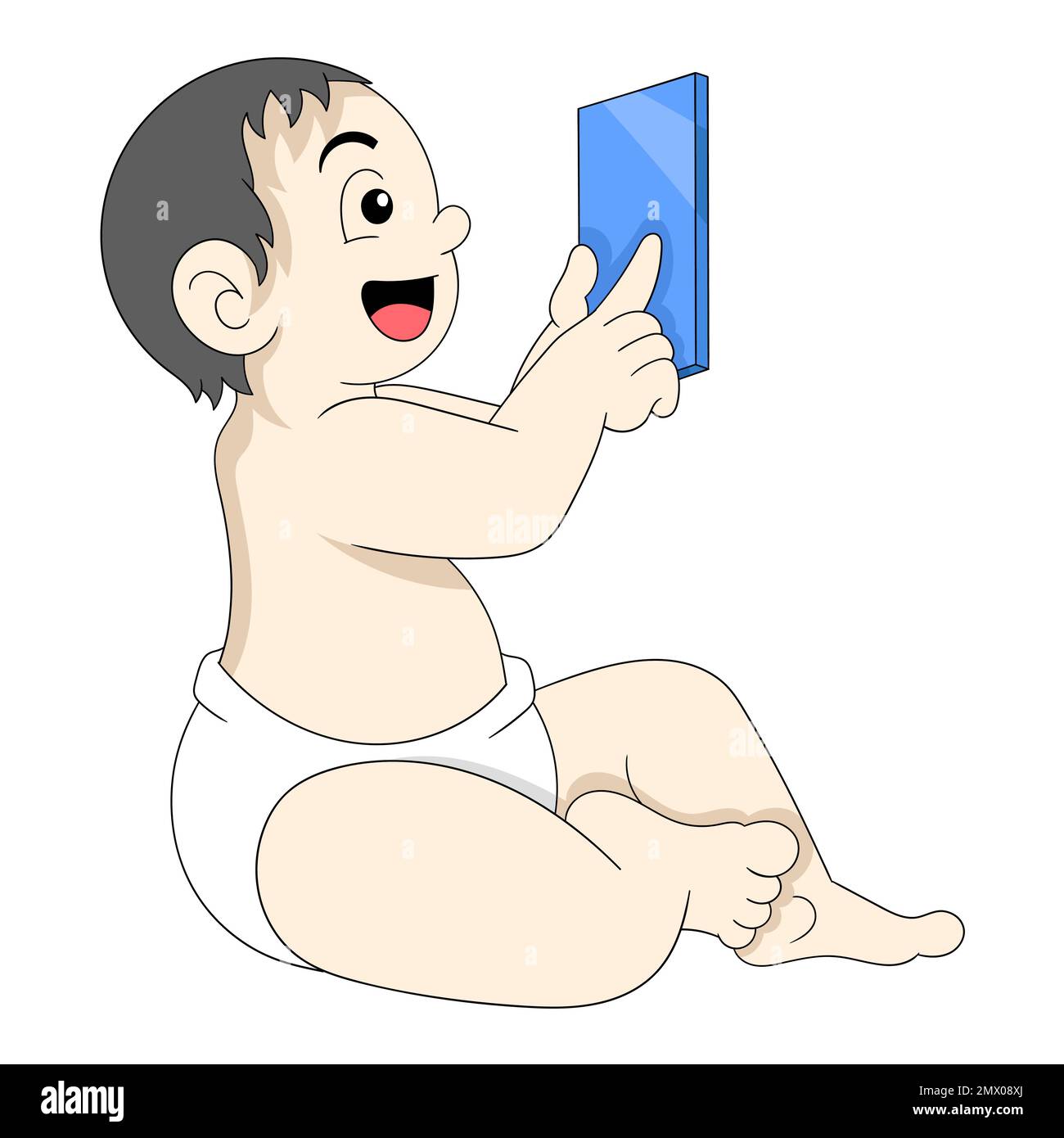 bébé garçon est assis jouant au smartphone heureusement et accro. illustration de conception vectorielle Illustration de Vecteur