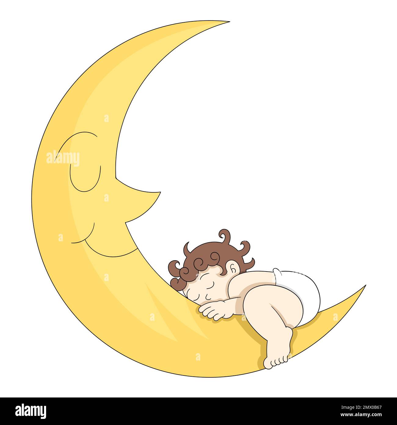 sommeil profond de bébé sur une belle nuit de croissant de lune. illustration de conception vectorielle Illustration de Vecteur