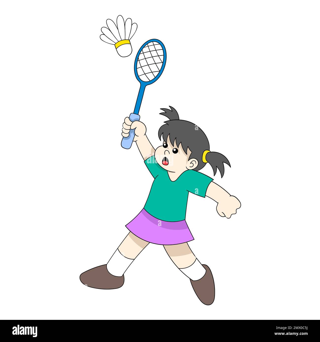 la fille fait de l'activité sportive badminton. illustration de conception vectorielle Illustration de Vecteur