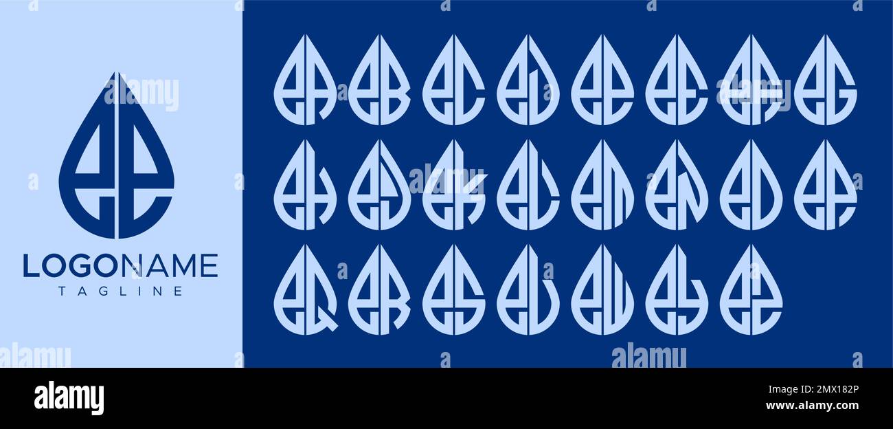 Collection de gouttes d'eau E logo de lettre. Droplet E lettre logo ensemble de marque. Illustration de Vecteur