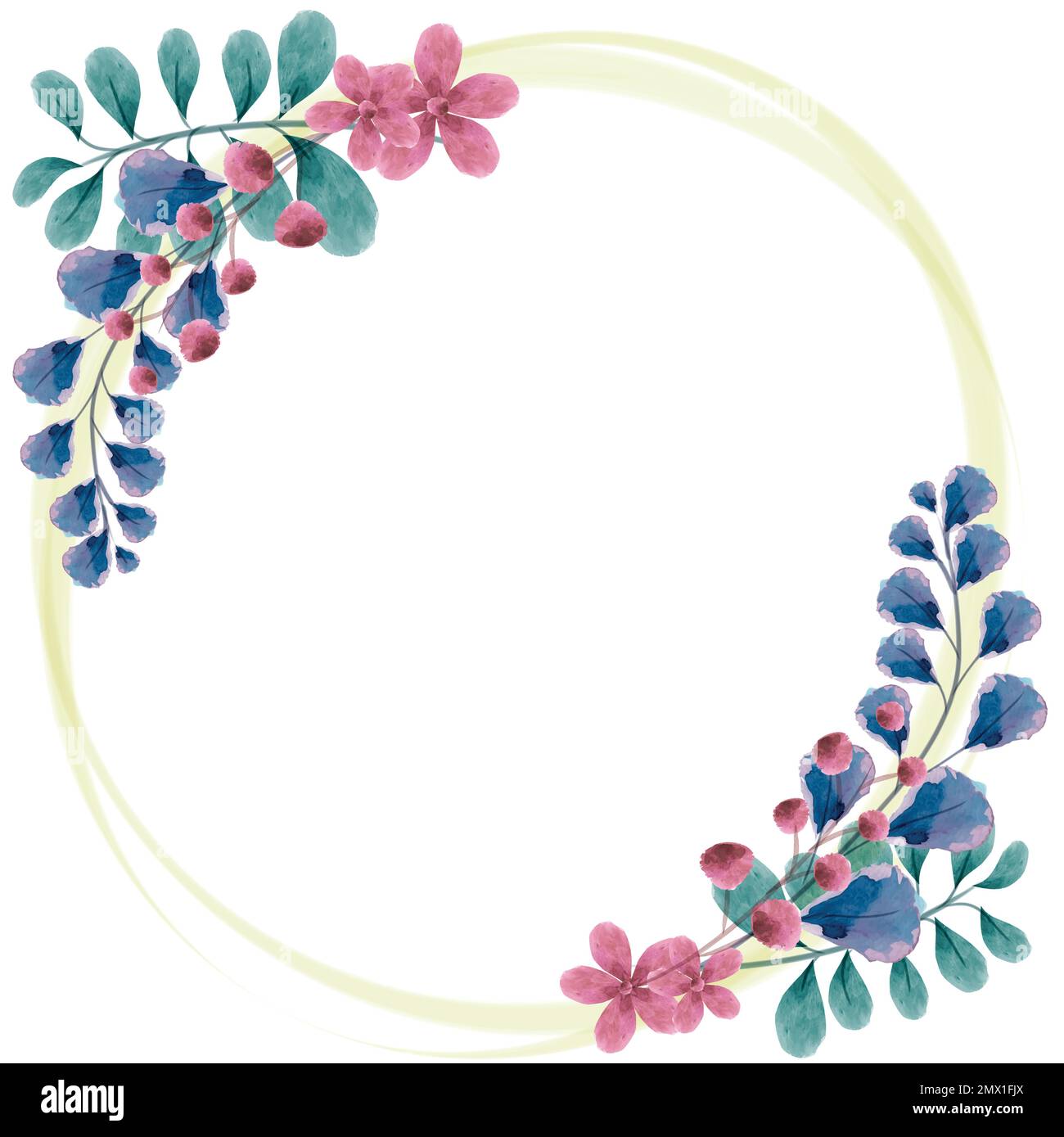 Cadre circulaire élégant avec fleurs peintes en aquarelle pour inclure des textes, des messages et de belles phrases pour les mariages Illustration de Vecteur