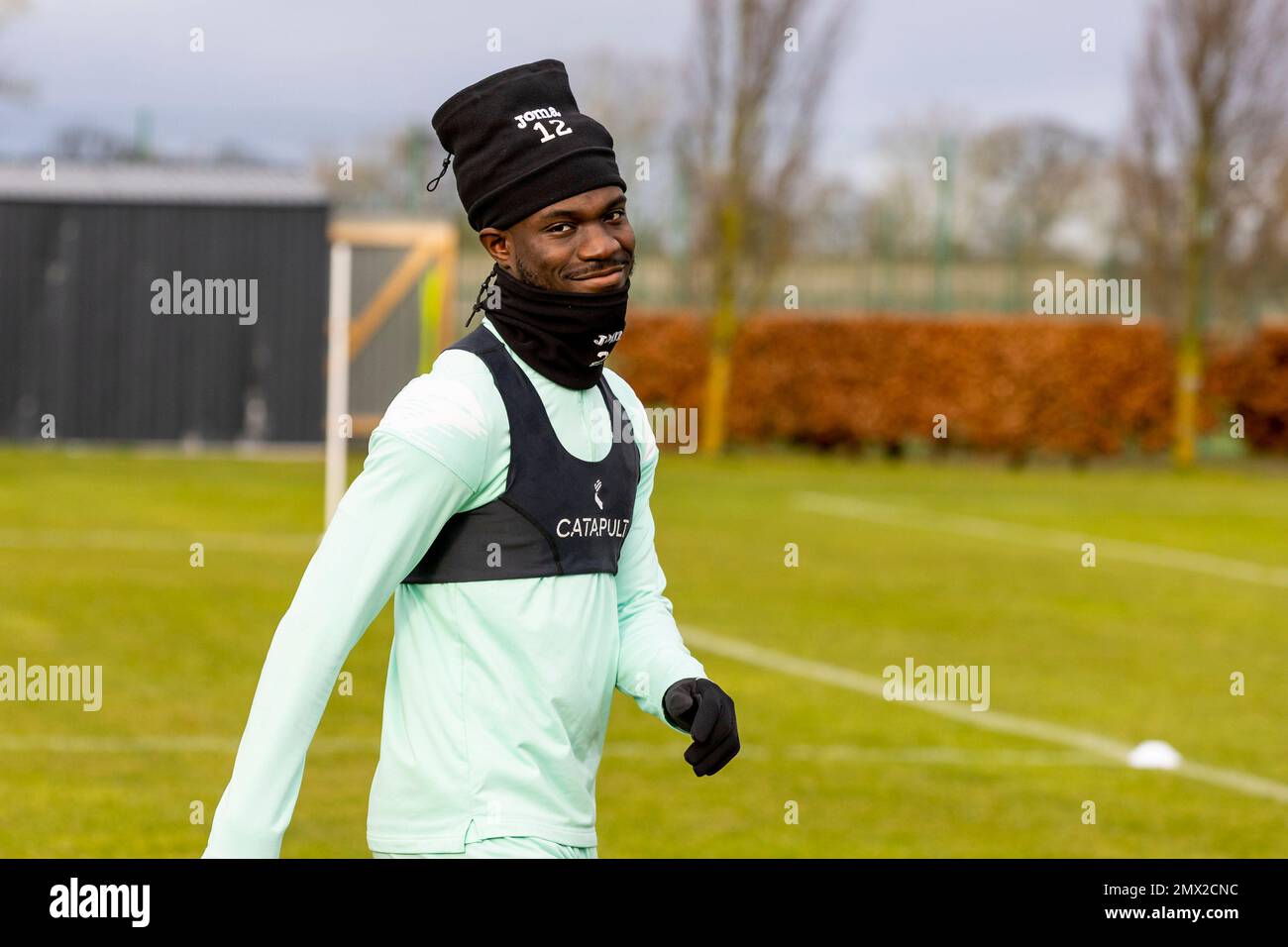 Ormiston, Lothian est. 2 février 2023. Élie Youan d'Hibernian pendant l'appel de presse d'Hibernian au Centre de formation d'Hibernian avant le voyage face à St Mirren. Photo : Alan Rennie/Alay Live News Banque D'Images