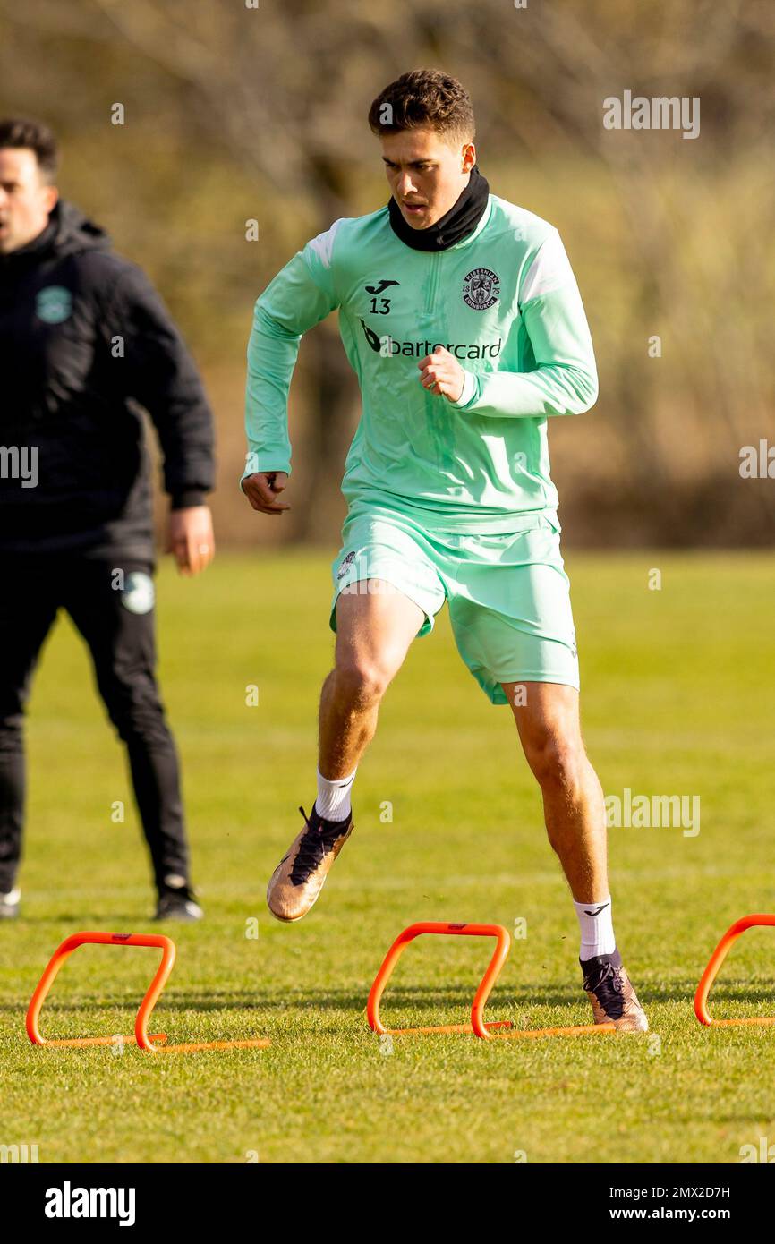 Ormiston, Lothian est. 2 février 2023. Mathew Hoppe de Hibernian lors de la conférence de presse Hibernian au centre de formation Hibernian avant le voyage face à St Mirren. Photo : Alan Rennie/Alay Live News Banque D'Images