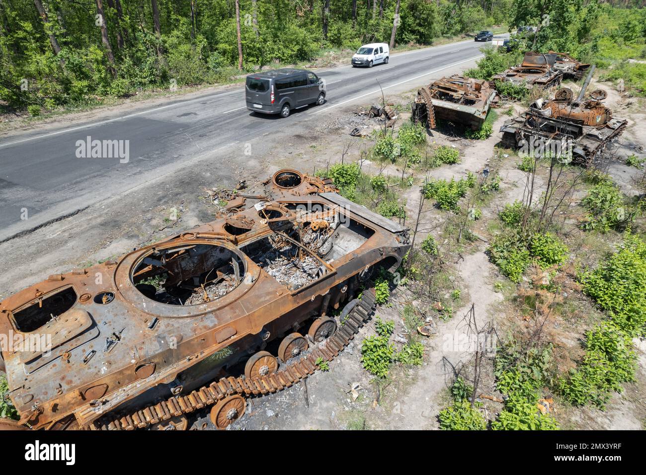 La guerre en Ukraine - détruit le matériel militaire Banque D'Images