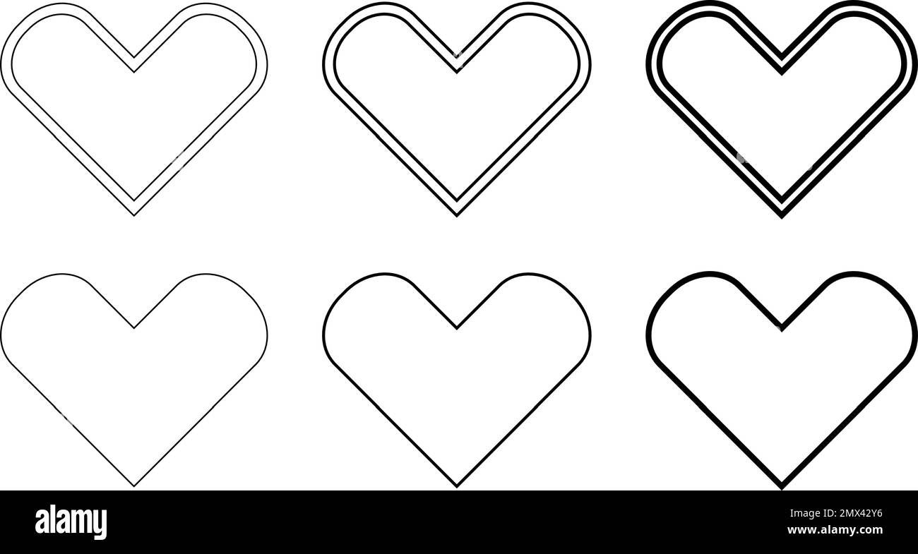 Collection d'icônes de coeur, collection d'icônes de coeur de ligne. Vidéo en direct, chat, likes, symbole d'amour. Médias sociaux. Isolé. Illustration de Vecteur