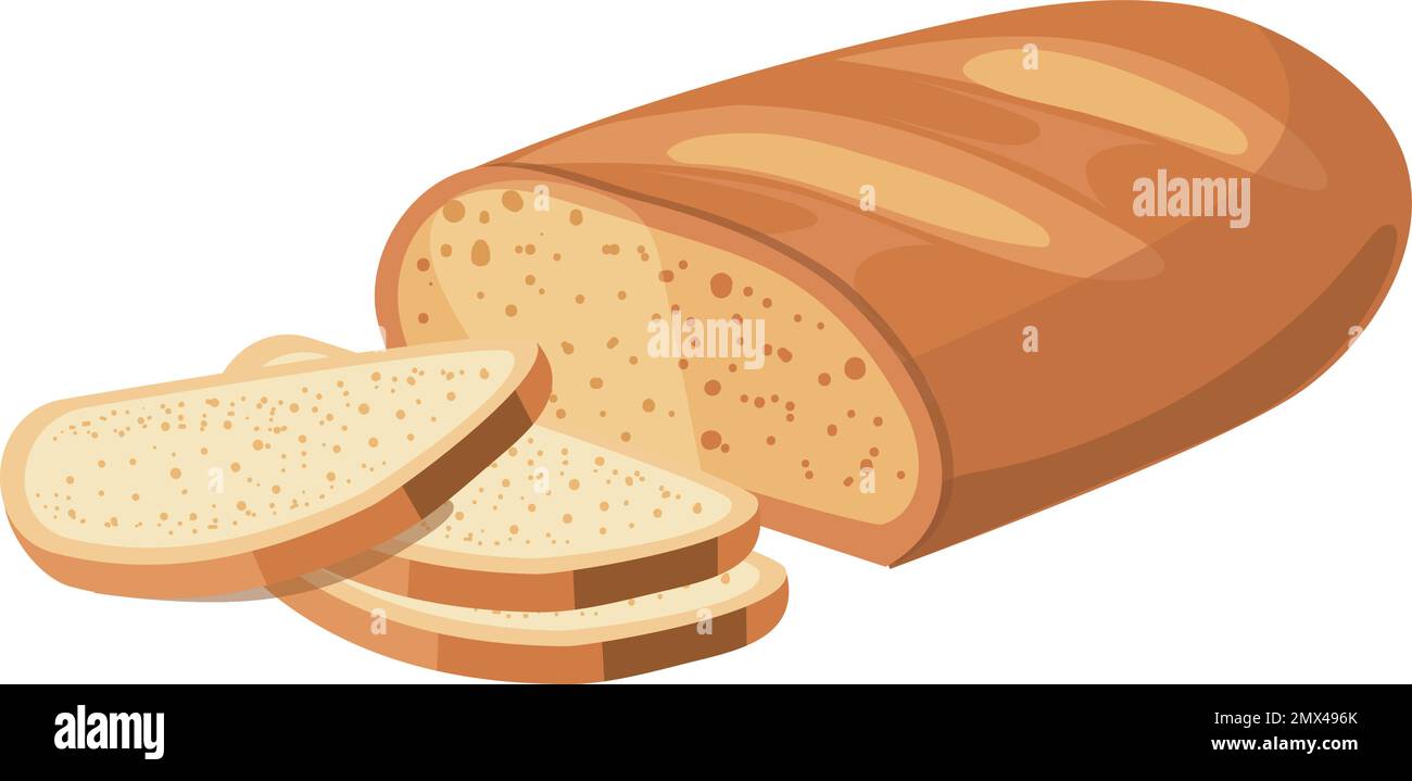 Pain de blé blanc. Icône représentant un dessin animé de tranches de boulangerie coupées Illustration de Vecteur