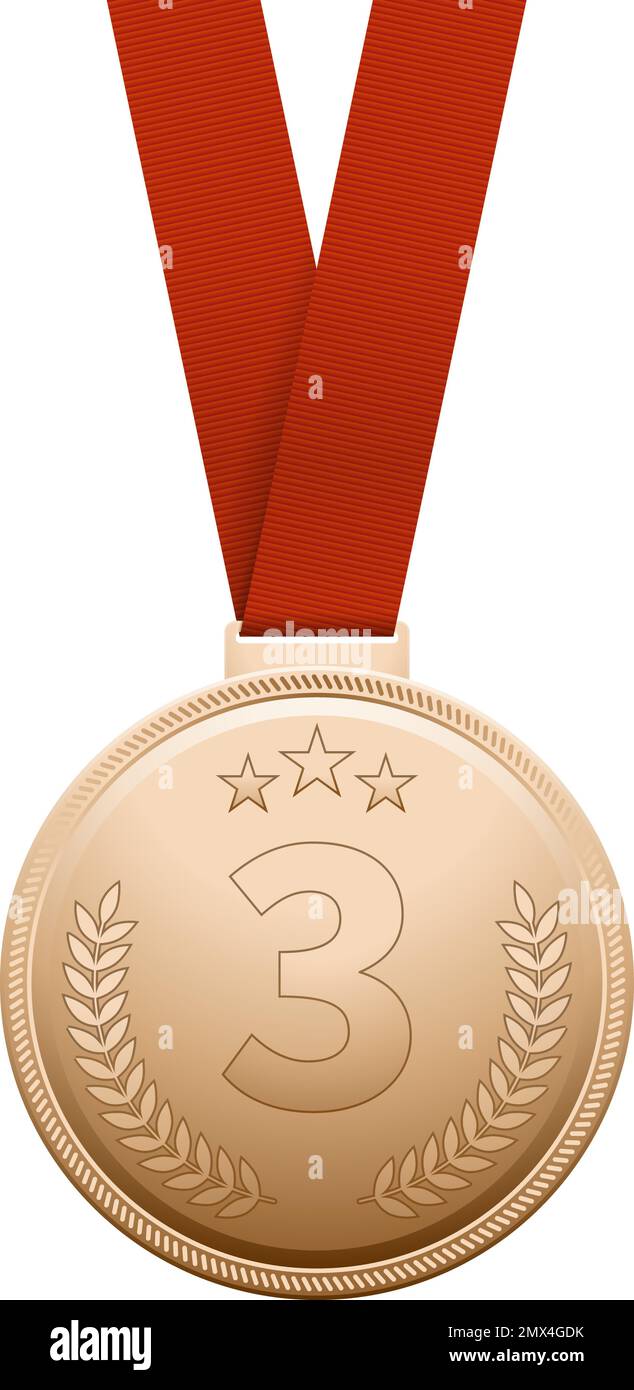 Troisième place. Médaille de bronze sur ruban rouge Illustration de Vecteur