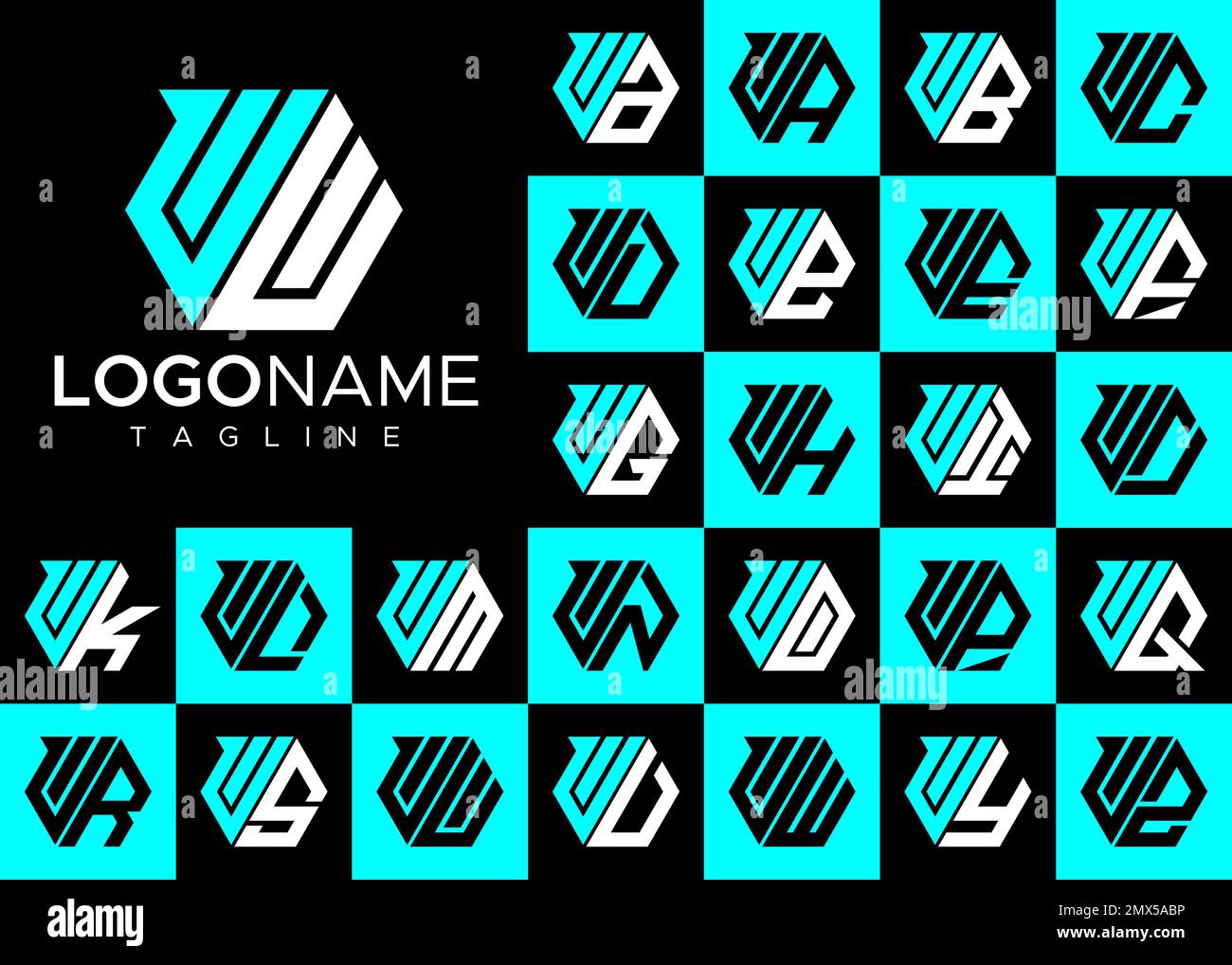 Jeu de logos en forme de lettre U hexagonale. Ensemble de modèles de logo moderne lettre U. Illustration de Vecteur