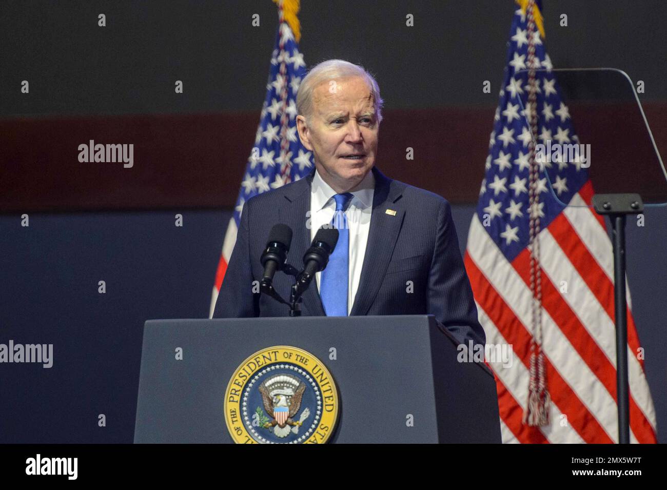 Washington, États-Unis. 02nd févr. 2023. Le président Joe Biden parle d'unité et de bipartialité lors du déjeuner national de prière annuel 70th aux États-Unis Capitole à Washington, DC jeudi, 2 février 2023. Le vice-président Kamala Harris était également présent. Photo de Bonnie Cash/UPI Credit: UPI/Alay Live News Banque D'Images