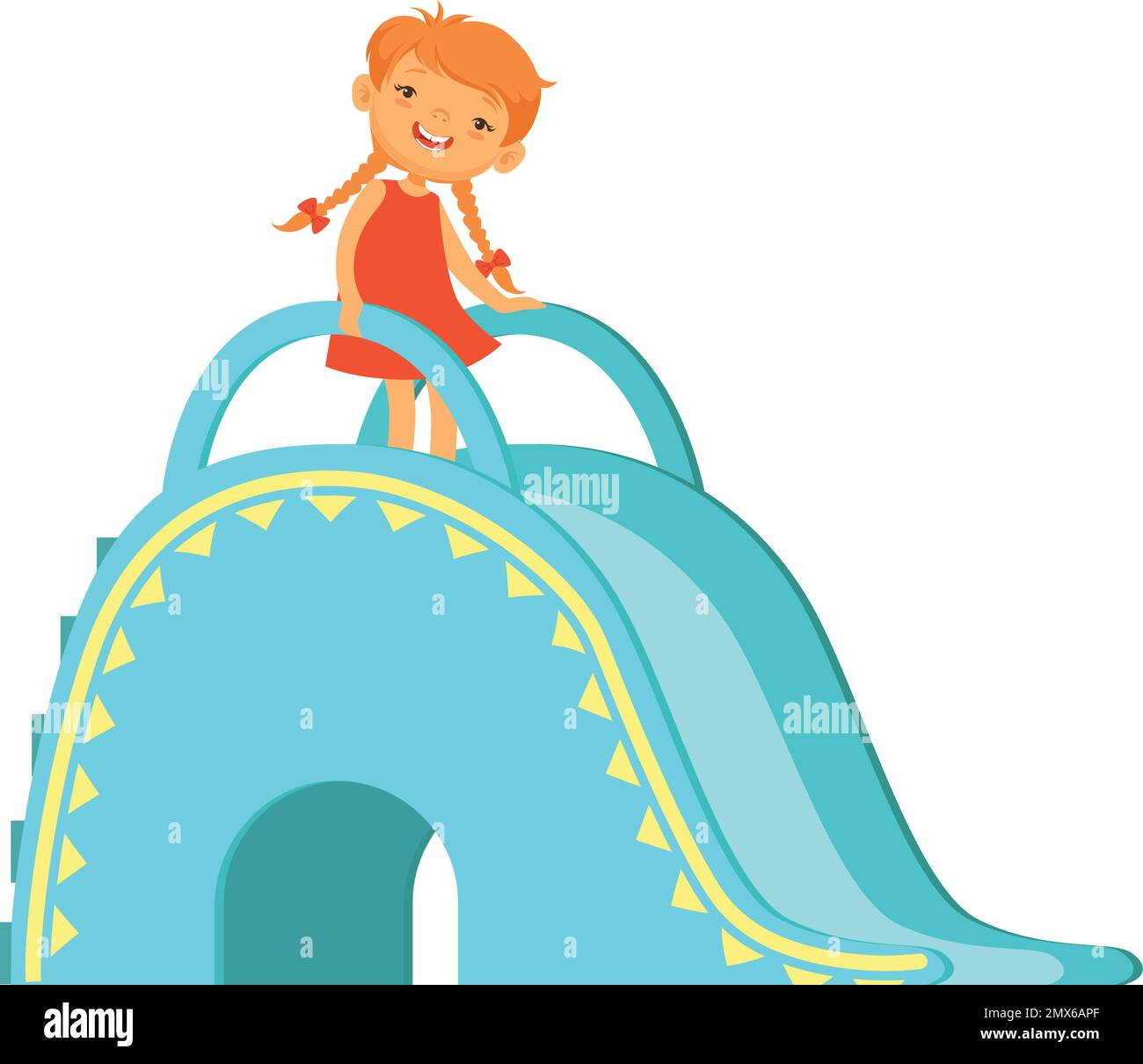 Une petite fille se trouve sur le toboggan. Charcter pour enfant de
