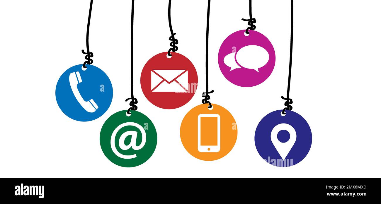 Contactez-nous ou appelez-nous symboles réseau social icônes pour la communication d'entreprise Marketing chat ou messager, mail, blog, chat, parler. Service i Banque D'Images