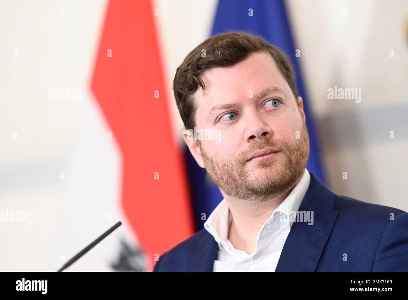 Vienne, Autriche. 02nd févr. 2023. Conférence de presse à l'occasion de la Journée 2023 de la sécurité Internet sur la présentation d'une étude sur les jeunes et les faux rapports sur Internet avec Matthias Jax (chef de projet SaferInternet.at) à la Chancellerie fédérale Banque D'Images