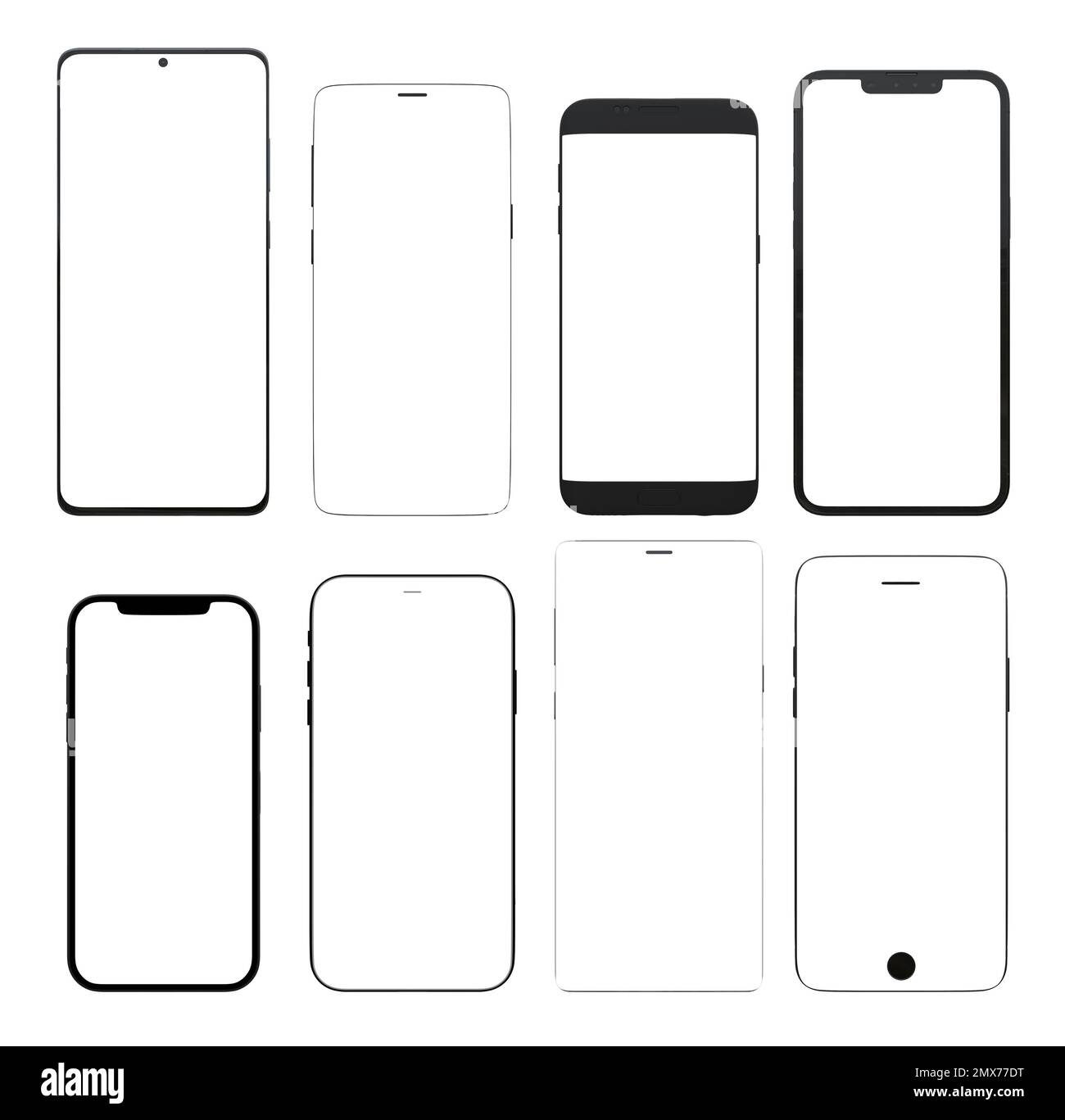 différents modèles de smartphones avec écran transparent. 3d rendu Banque D'Images