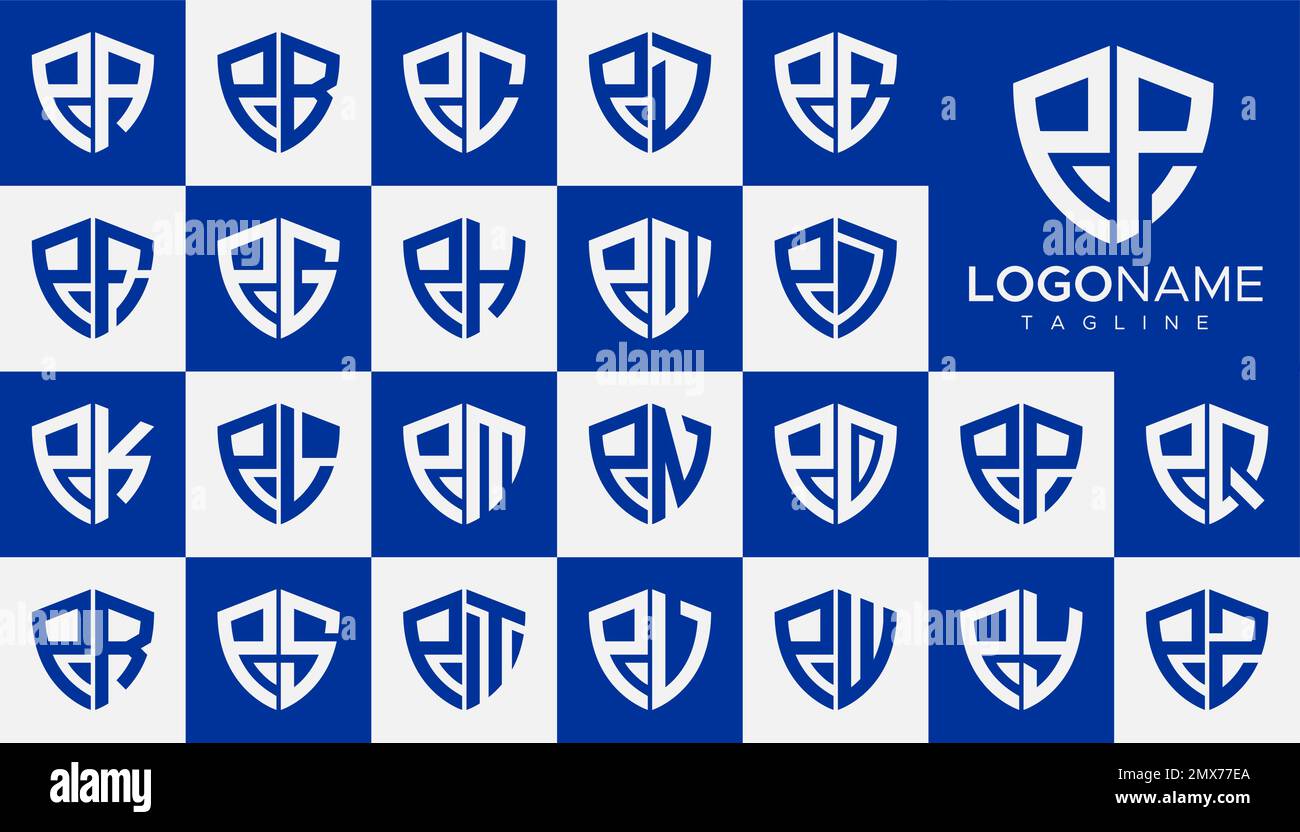Ensemble de logo de lettre P de bouclier vectoriel. Jeu de modèles de logo P de sécurité simple. Illustration de Vecteur